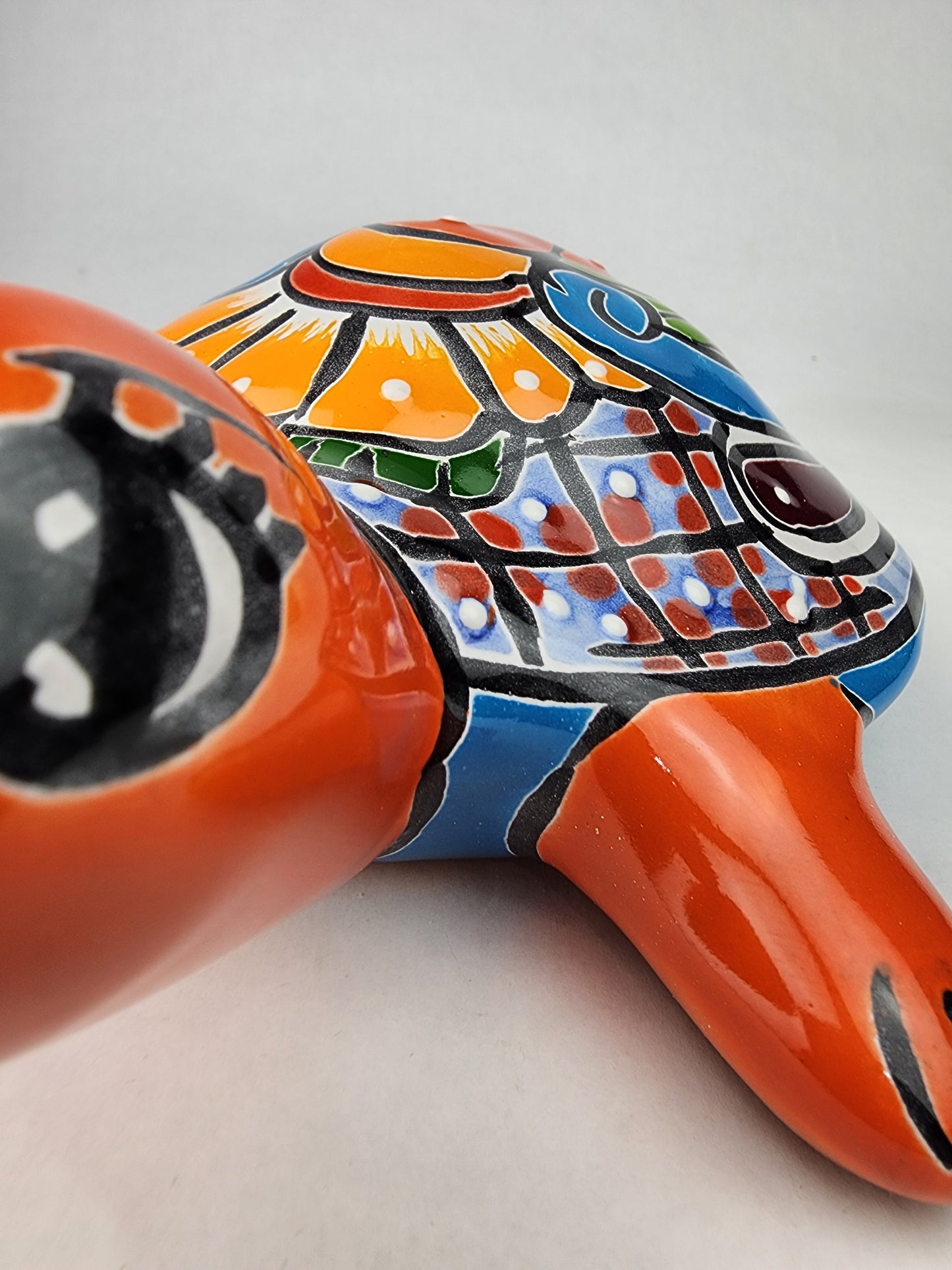 Red Orange Talavera-Style Turtle Figurine 9.5" – Mexican Folk Art Accent