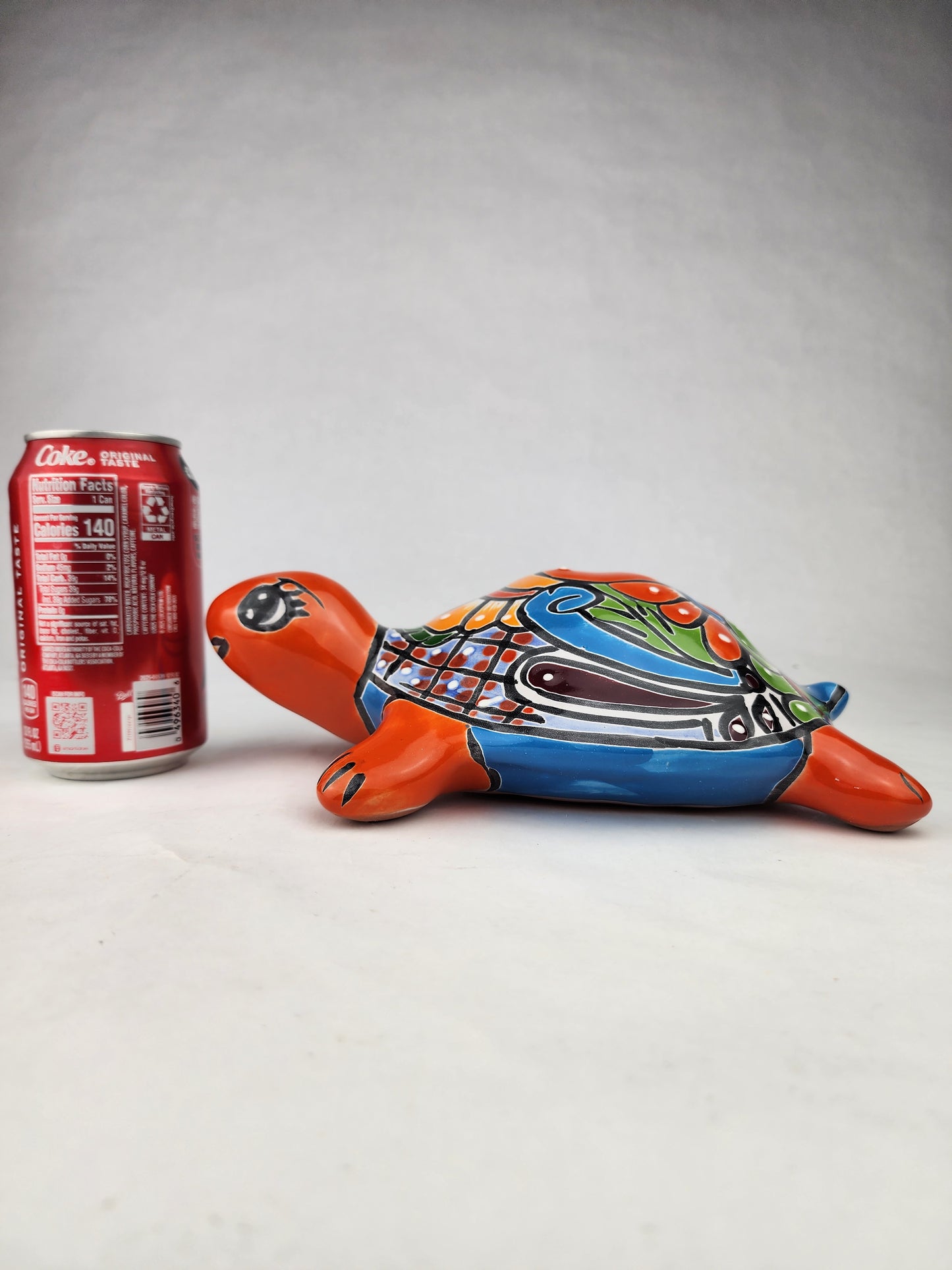 Red Orange Talavera-Style Turtle Figurine 9.5" – Mexican Folk Art Accent