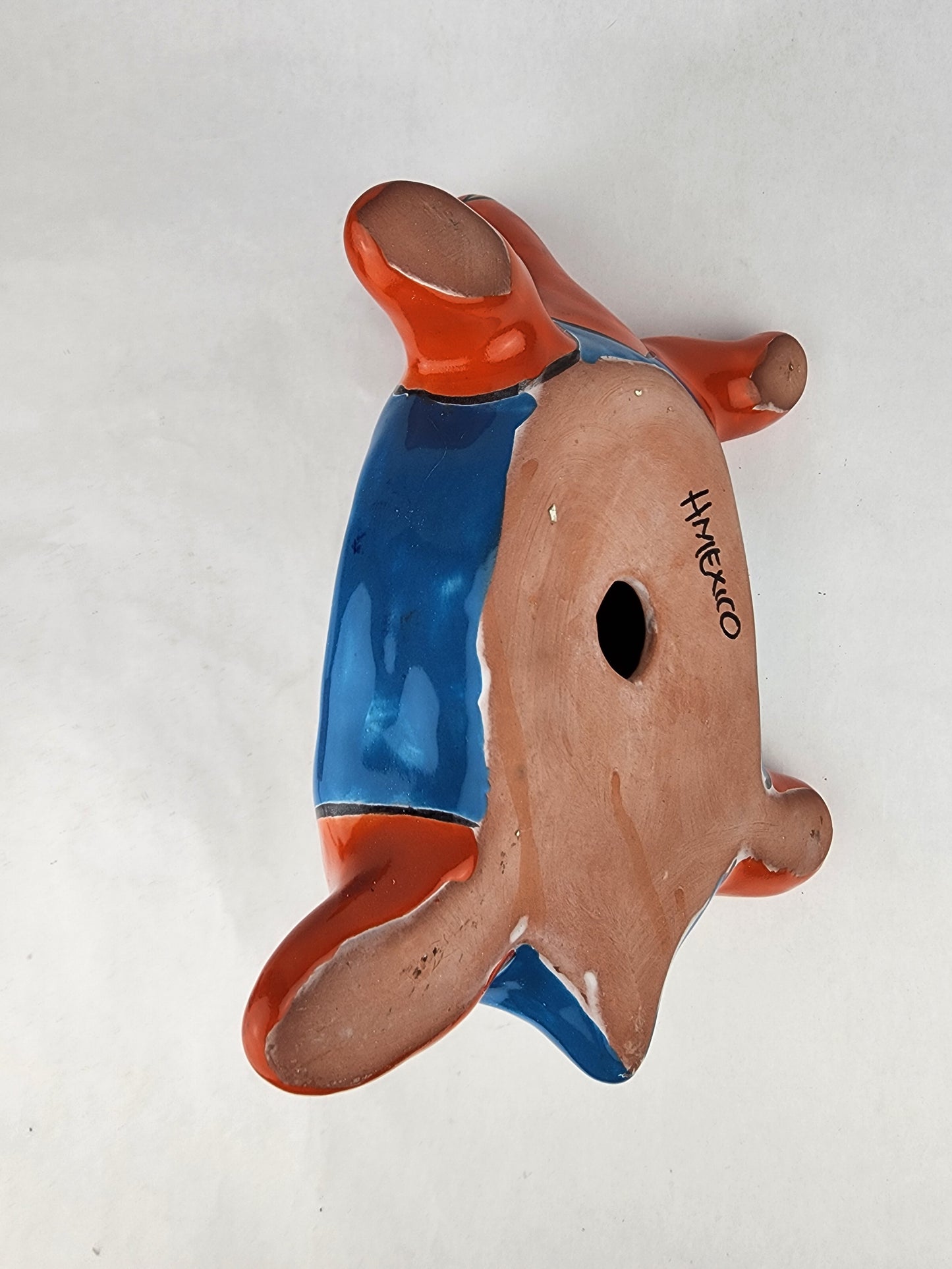 Red Orange Talavera-Style Turtle Figurine 11" – Mexican Folk Art Décor
