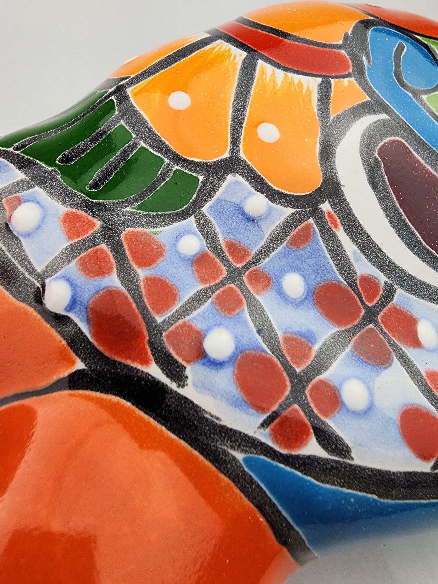 Red Orange Talavera-Style Turtle Figurine 11" – Mexican Folk Art Décor