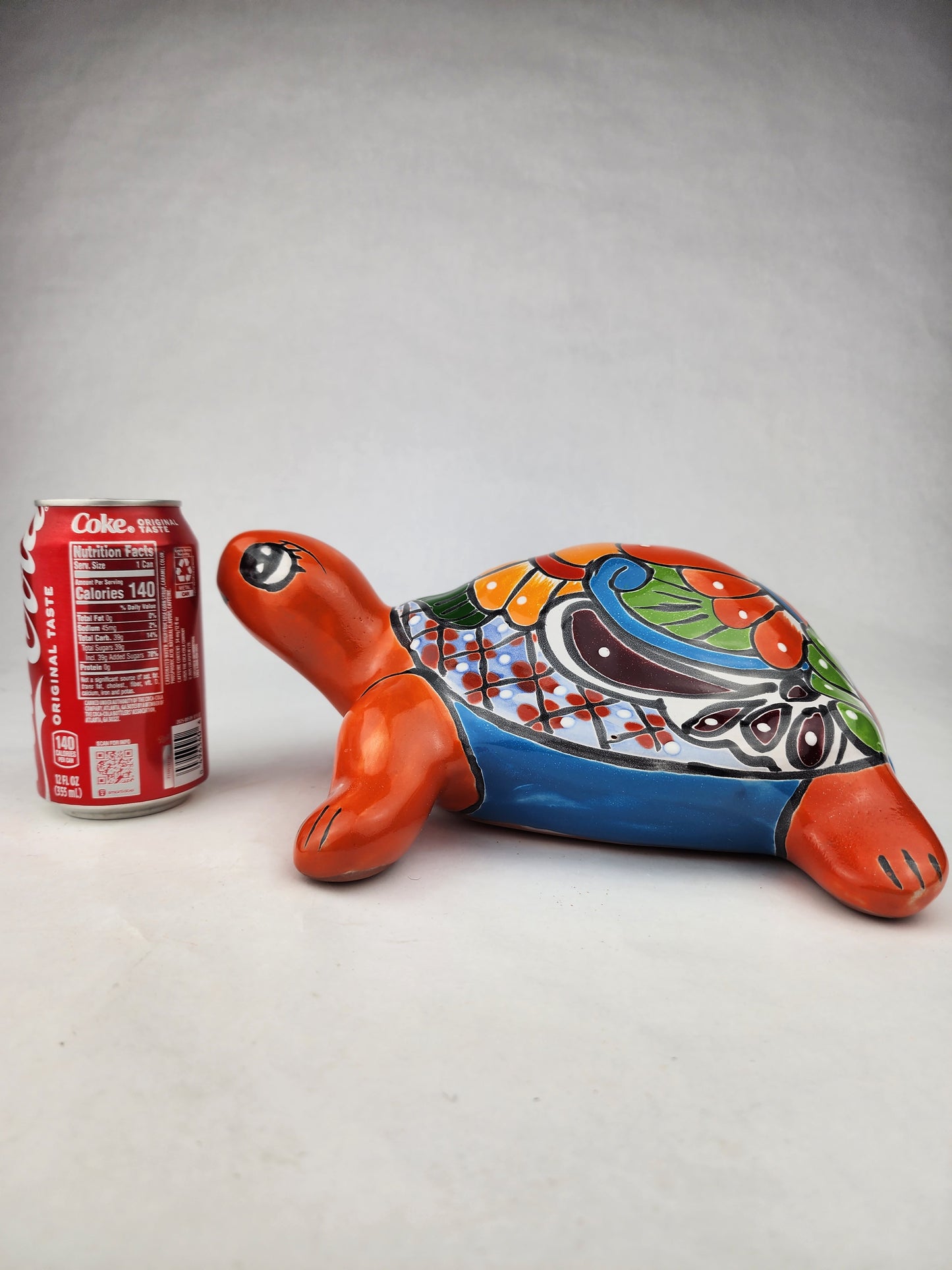 Red Orange Talavera-Style Turtle Figurine 11" – Mexican Folk Art Décor