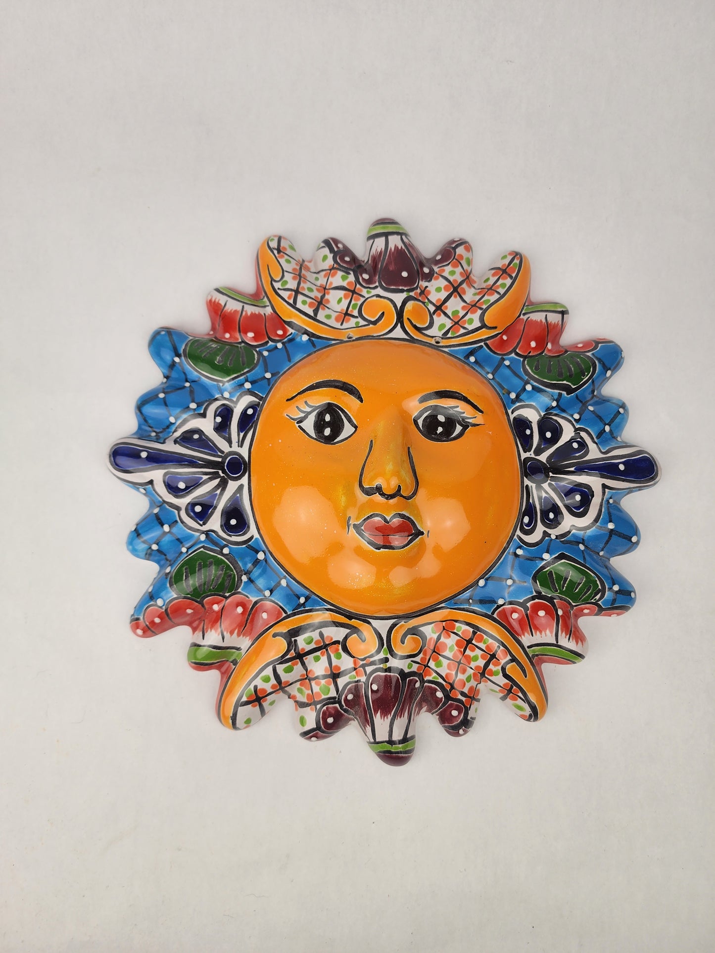Blue Talavera Sun Wall Décor – Mexican Folk Art Accent
