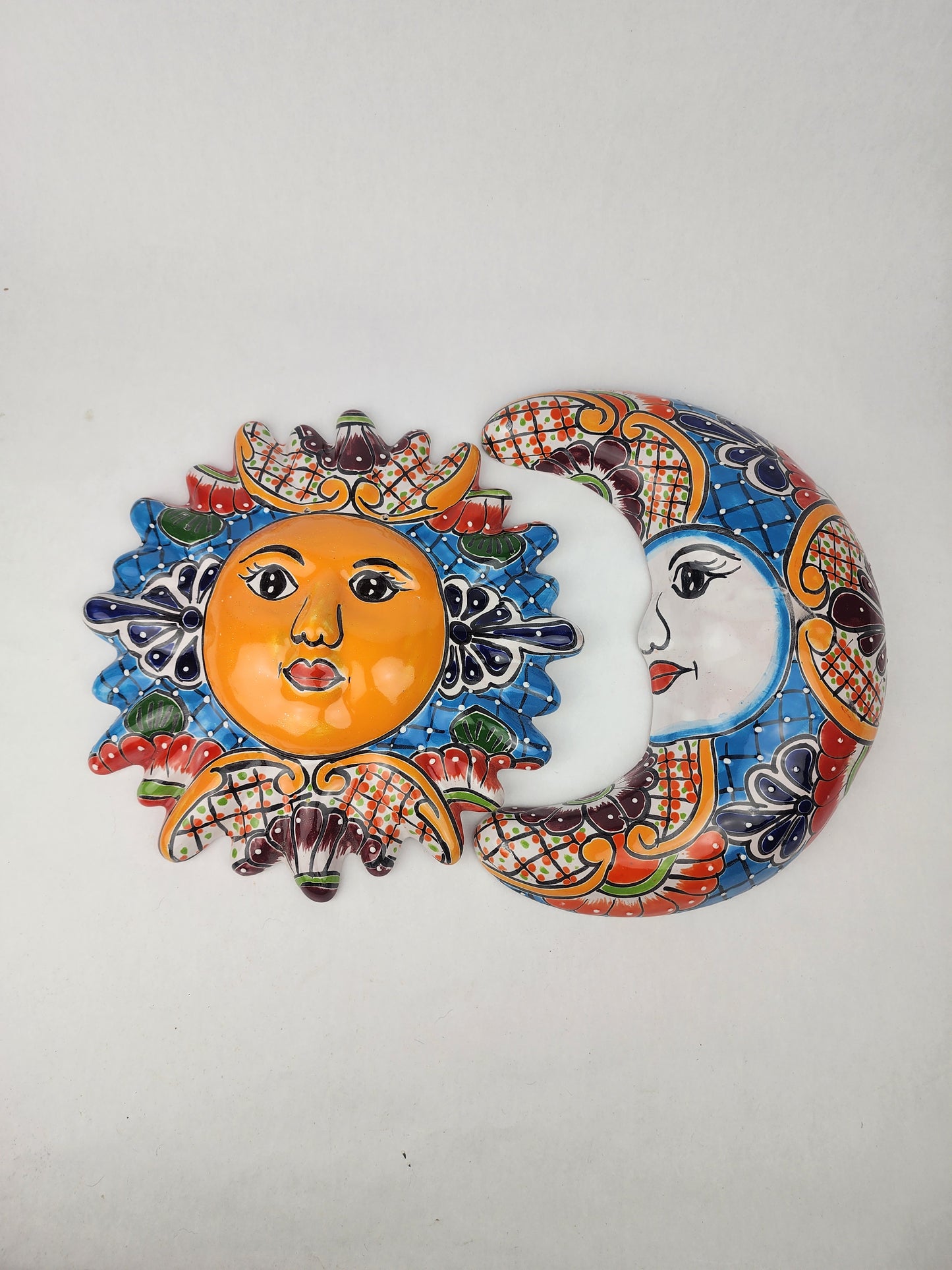 Blue Talavera Sun & Moon Wall Décor Set – Mexican Folk Art Collection