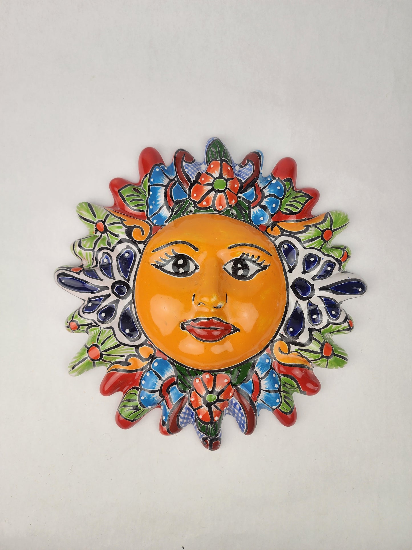 Red Talavera Sun Wall Décor – Mexican Folk Art Accent