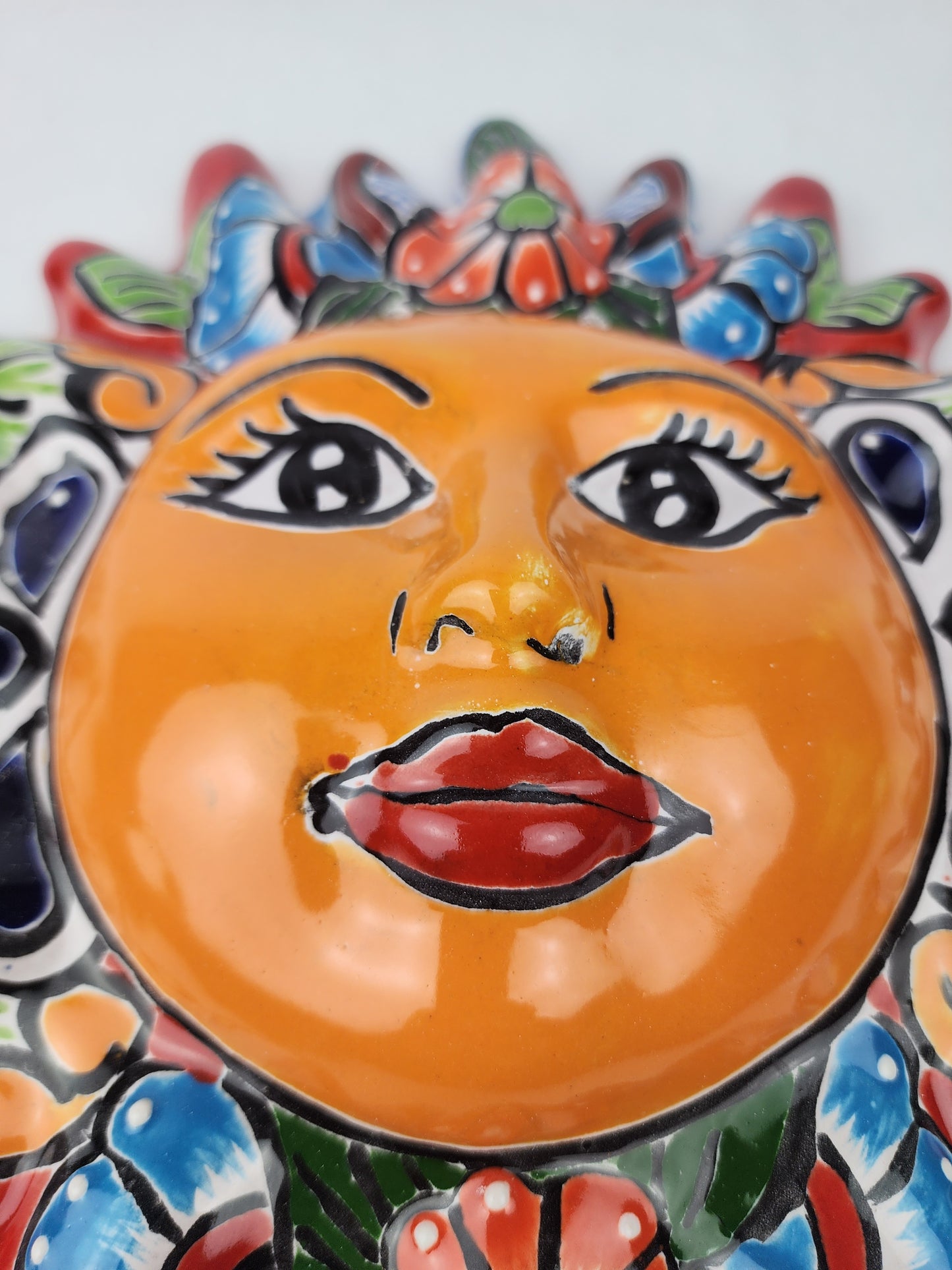 Red Talavera Sun Wall Décor – Mexican Folk Art Accent