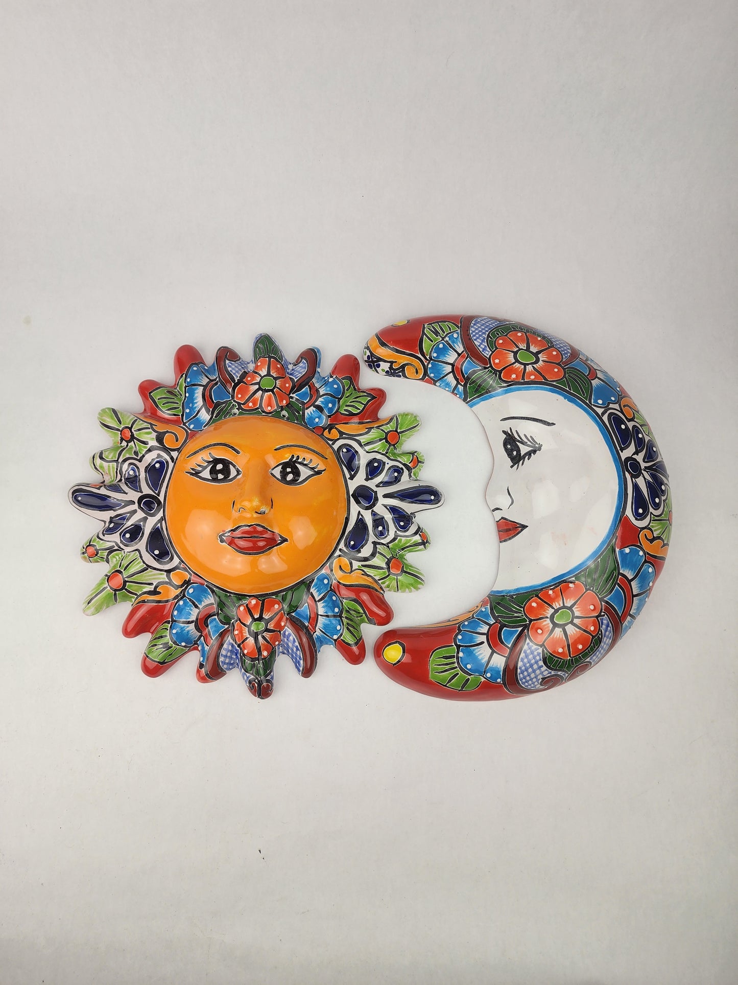 Red Talavera Sun & Moon Wall Décor Set – Mexican Folk Art Collection
