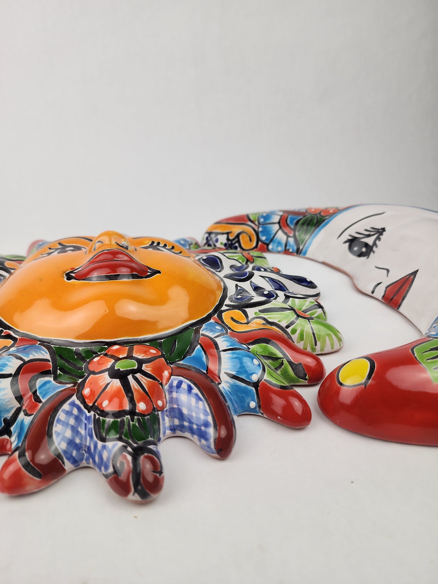 Red Talavera Sun & Moon Wall Décor Set – Mexican Folk Art Collection