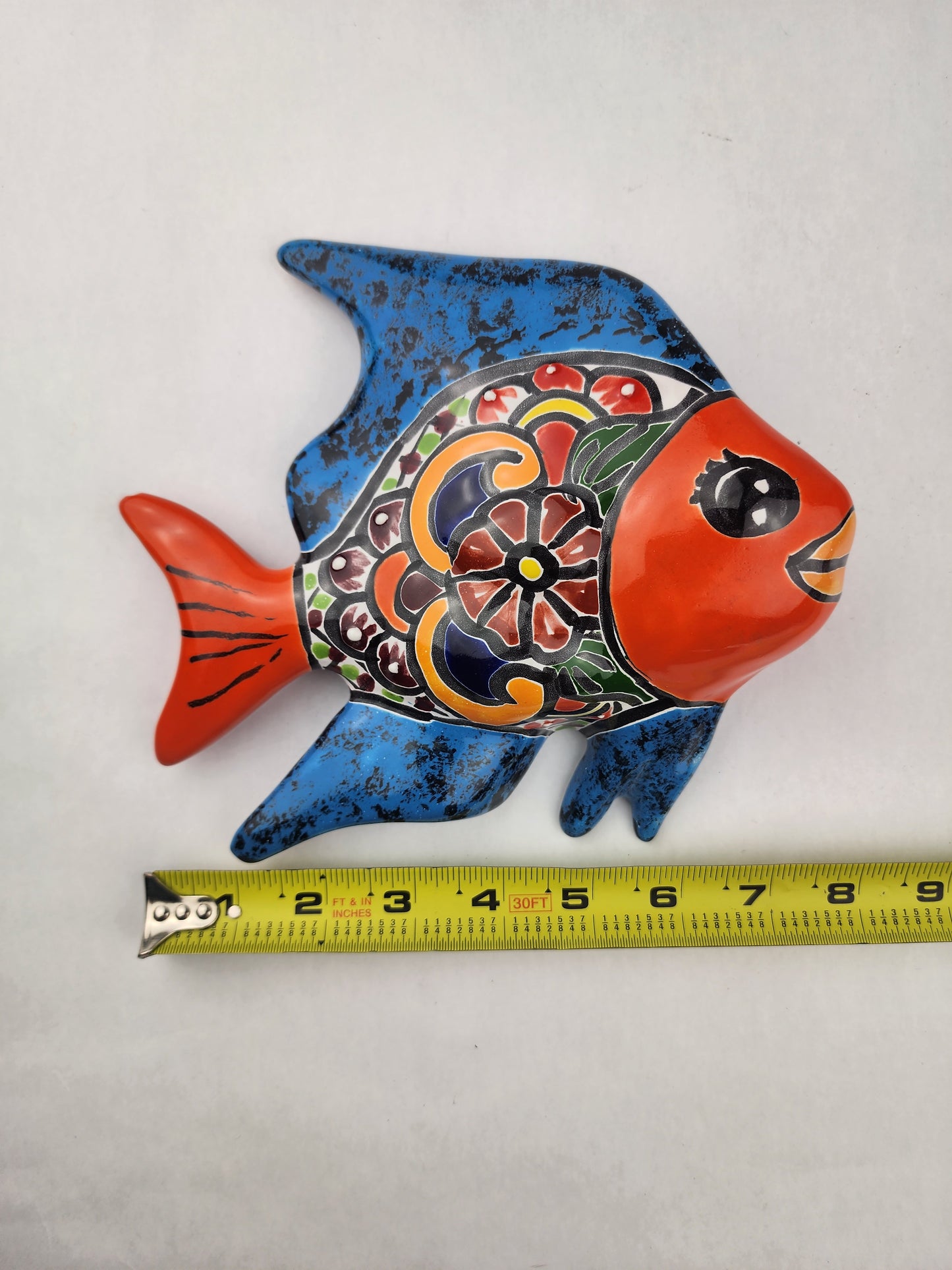 Blue & Orange Talavera-Style Fish Wall Décor 7.5" – Mexican Ceramic Folk Art