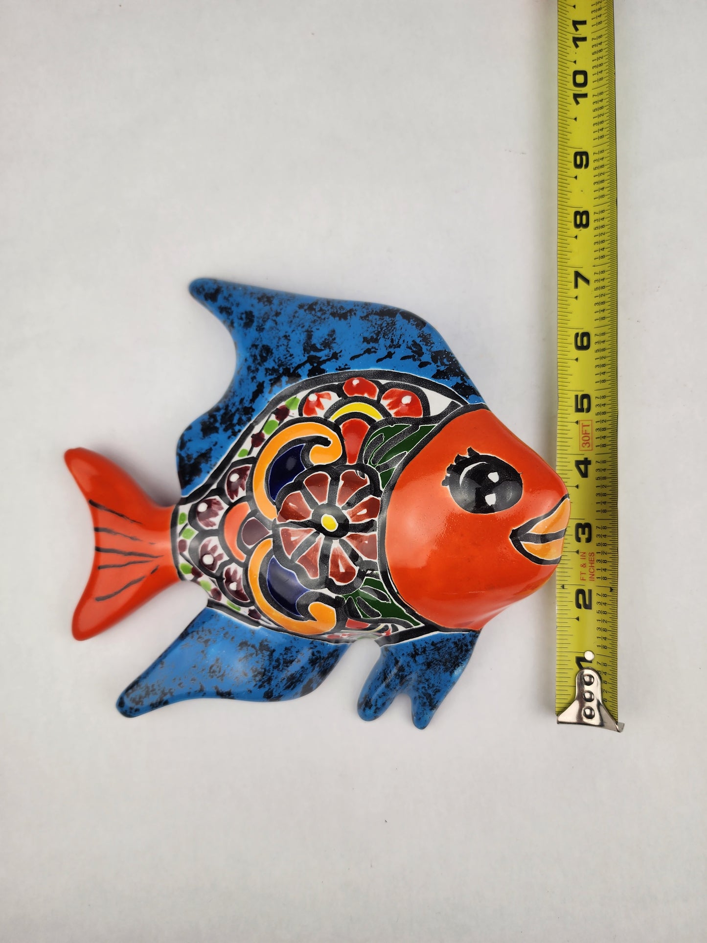 Blue & Orange Talavera-Style Fish Wall Décor 7.5" – Mexican Ceramic Folk Art