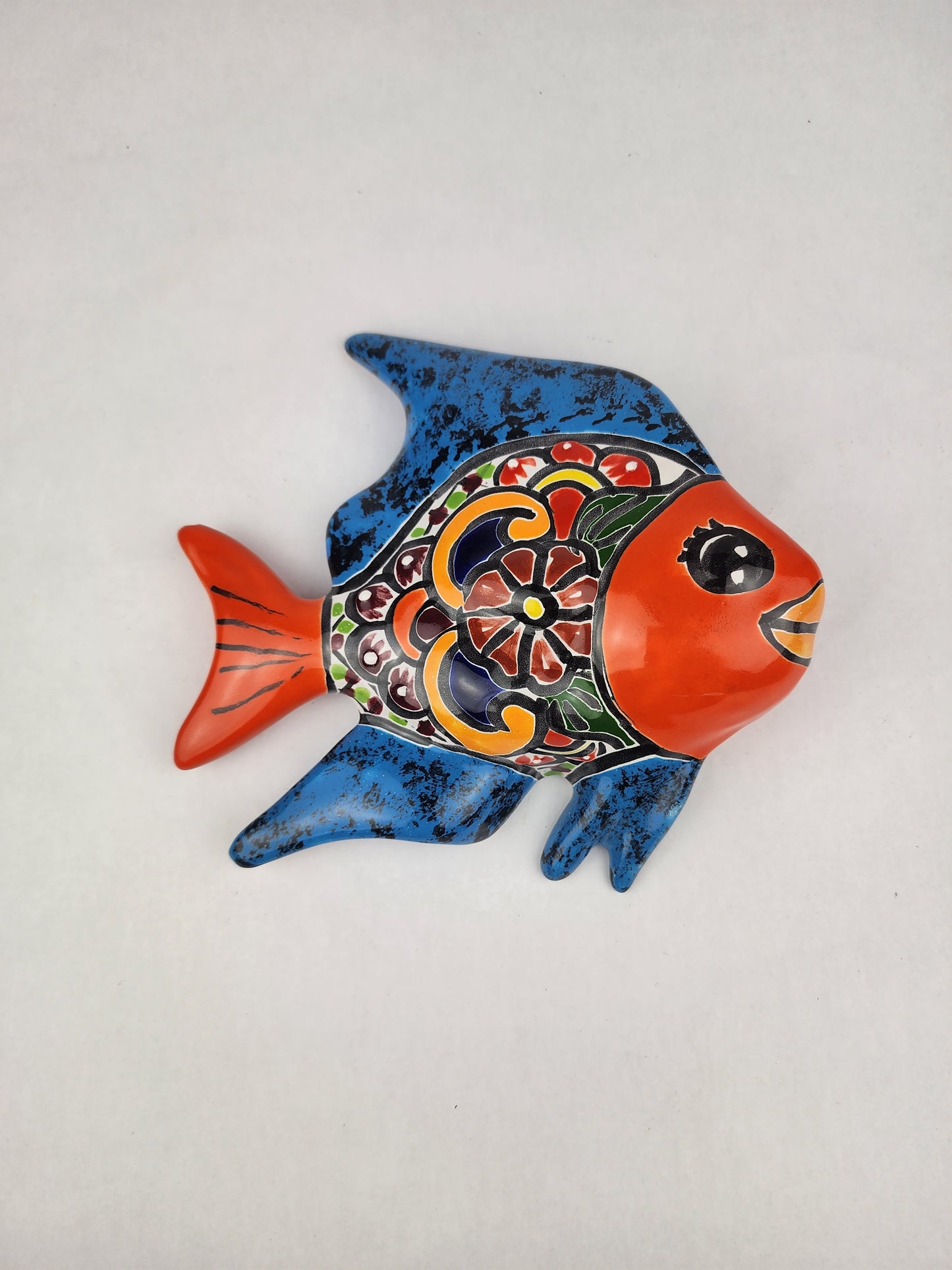 Blue & Orange Talavera-Style Fish Wall Décor 7.5" – Mexican Ceramic Folk Art