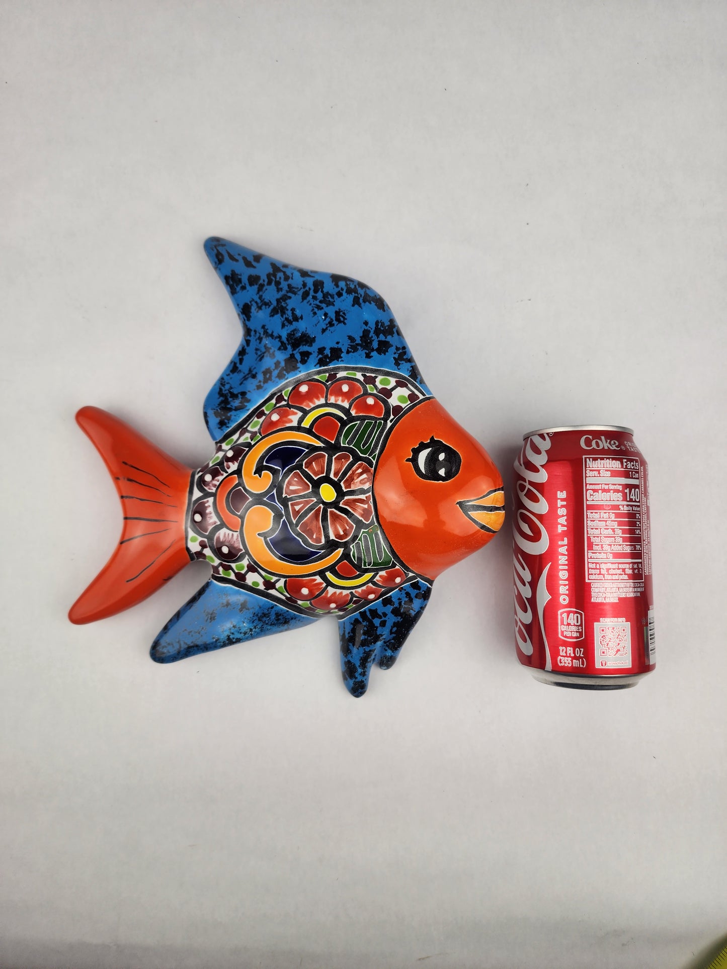 Blue & Orange Talavera-Style Fish Wall Décor 9.5" – Mexican Ceramic Folk Art