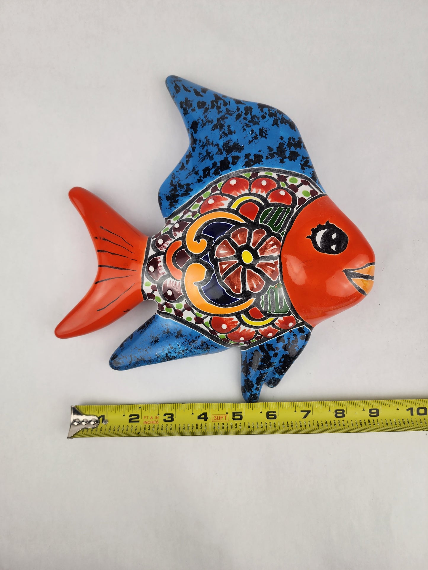 Blue & Orange Talavera-Style Fish Wall Décor 9.5" – Mexican Ceramic Folk Art