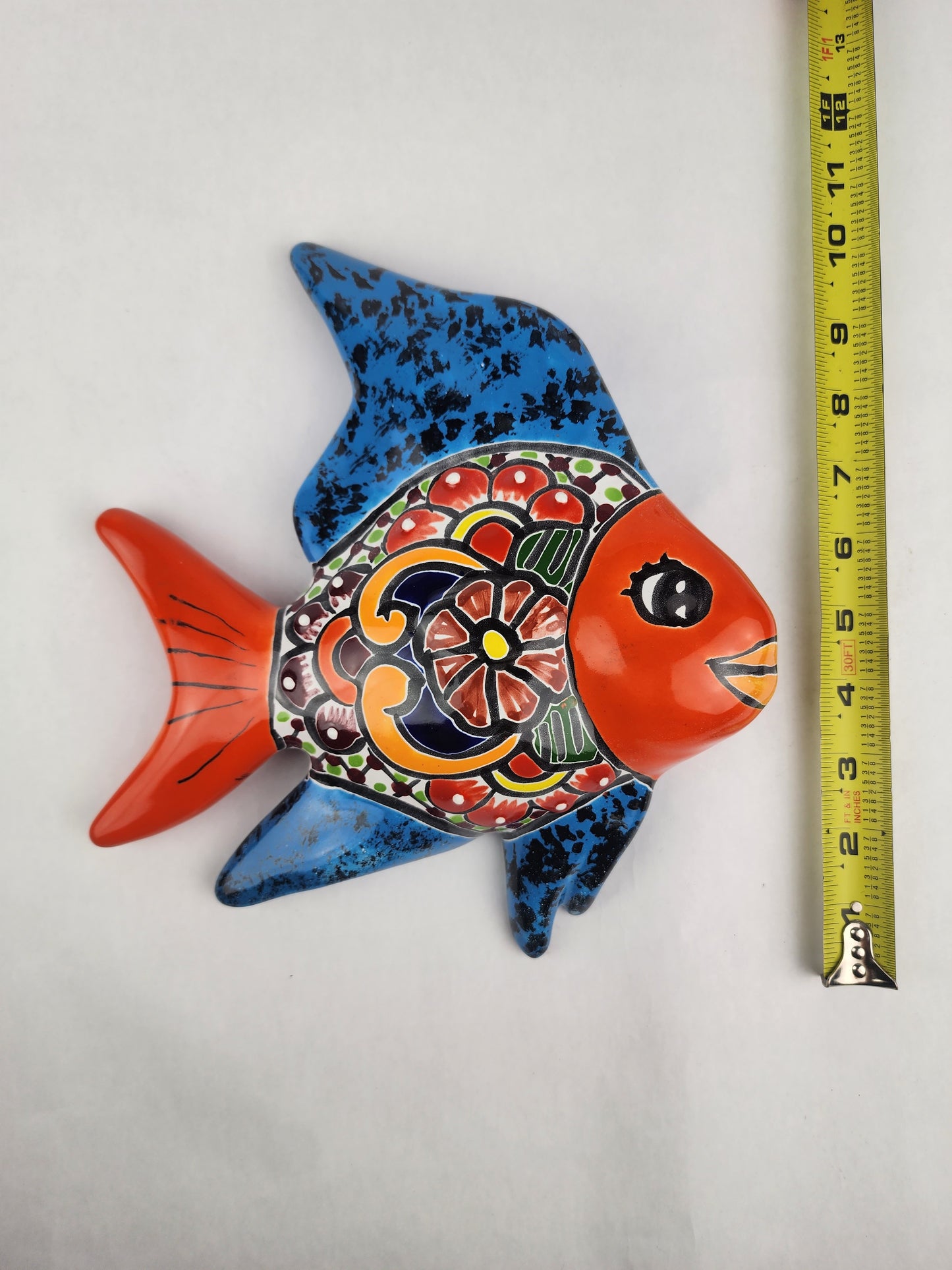 Blue & Orange Talavera-Style Fish Wall Décor 9.5" – Mexican Ceramic Folk Art