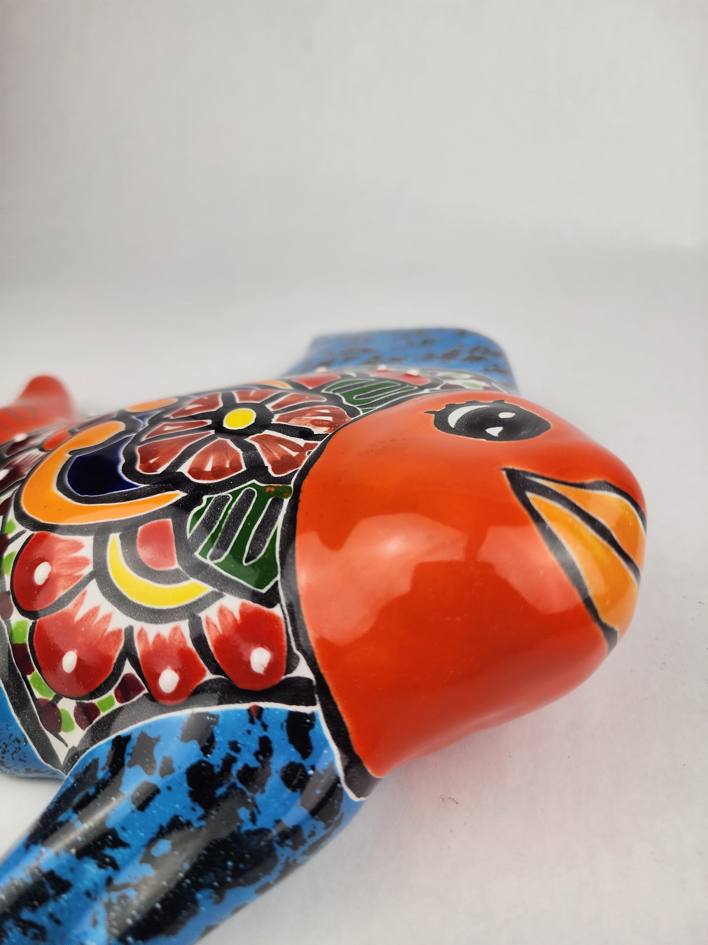 Blue & Orange Talavera-Style Fish Wall Décor 9.5" – Mexican Ceramic Folk Art