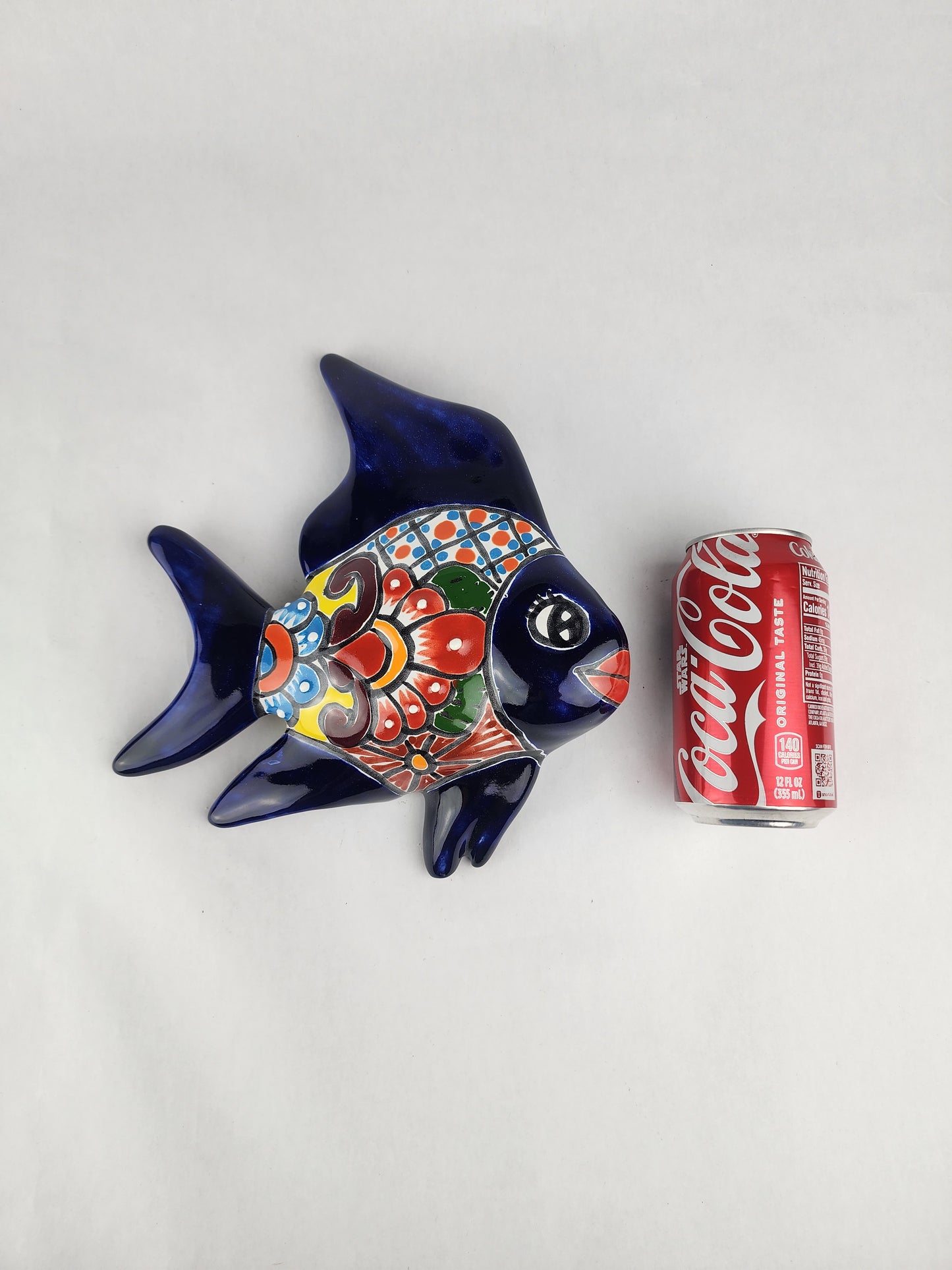 Navy Blue Talavera-Style Fish Wall Décor 9.5" – Mexican Ceramic Folk Art