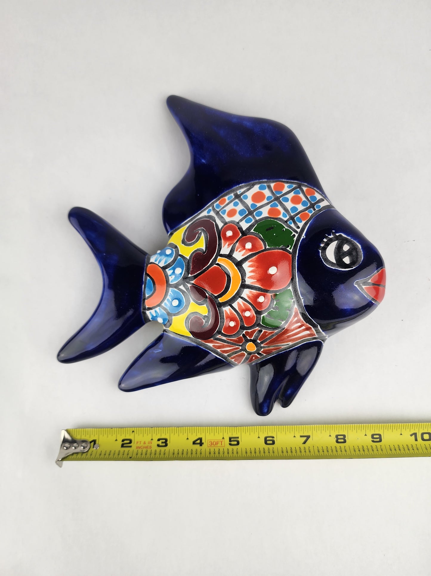 Navy Blue Talavera-Style Fish Wall Décor 9.5" – Mexican Ceramic Folk Art