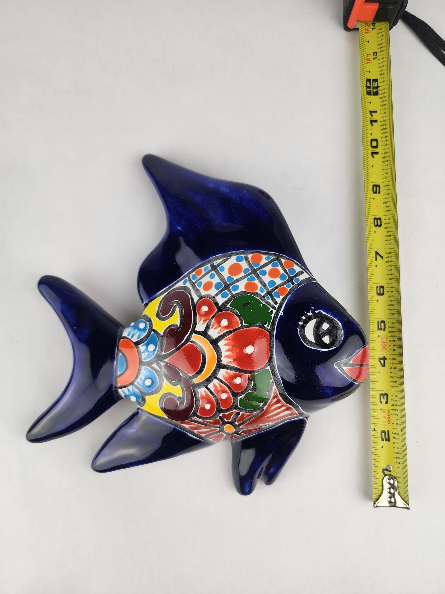 Navy Blue Talavera-Style Fish Wall Décor 9.5" – Mexican Ceramic Folk Art