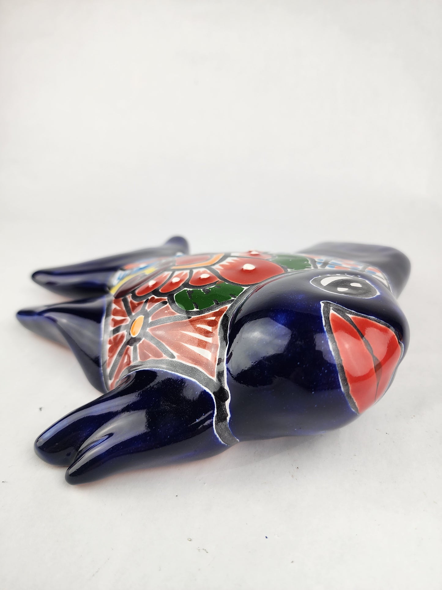 Navy Blue Talavera-Style Fish Wall Décor 9.5" – Mexican Ceramic Folk Art