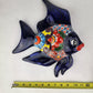 Navy Blue Talavera-Style Fish Wall Décor 13" – Handmade Mexican Ceramic Folk Art