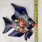 Navy Blue Talavera-Style Fish Wall Décor 13" – Handmade Mexican Ceramic Folk Art