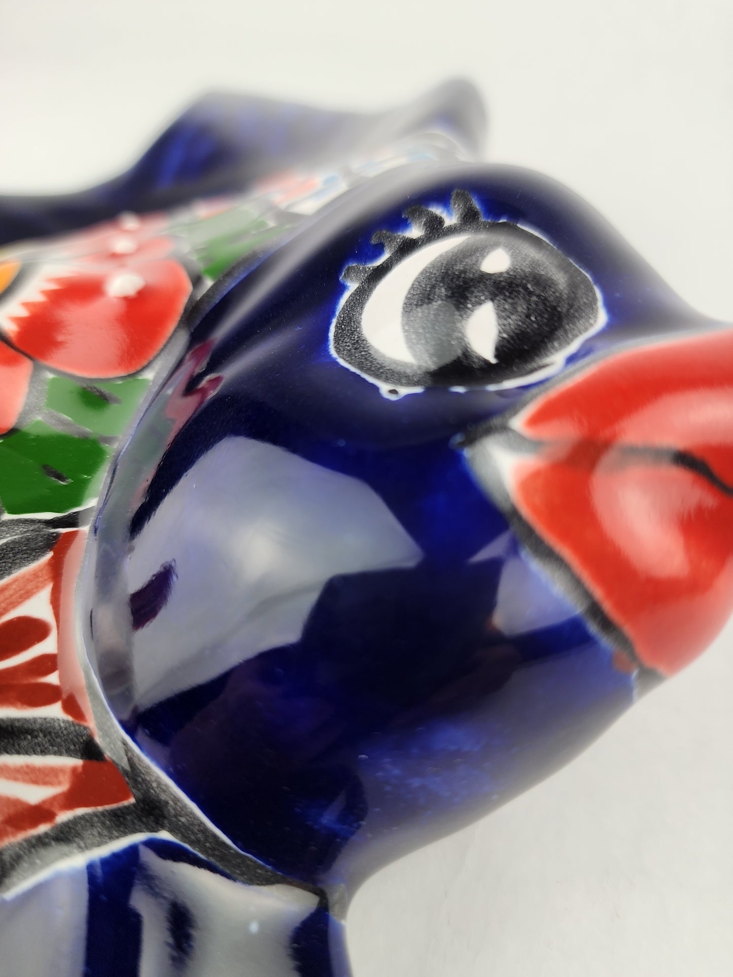 Navy Blue Talavera-Style Fish Wall Décor 13" – Handmade Mexican Ceramic Folk Art