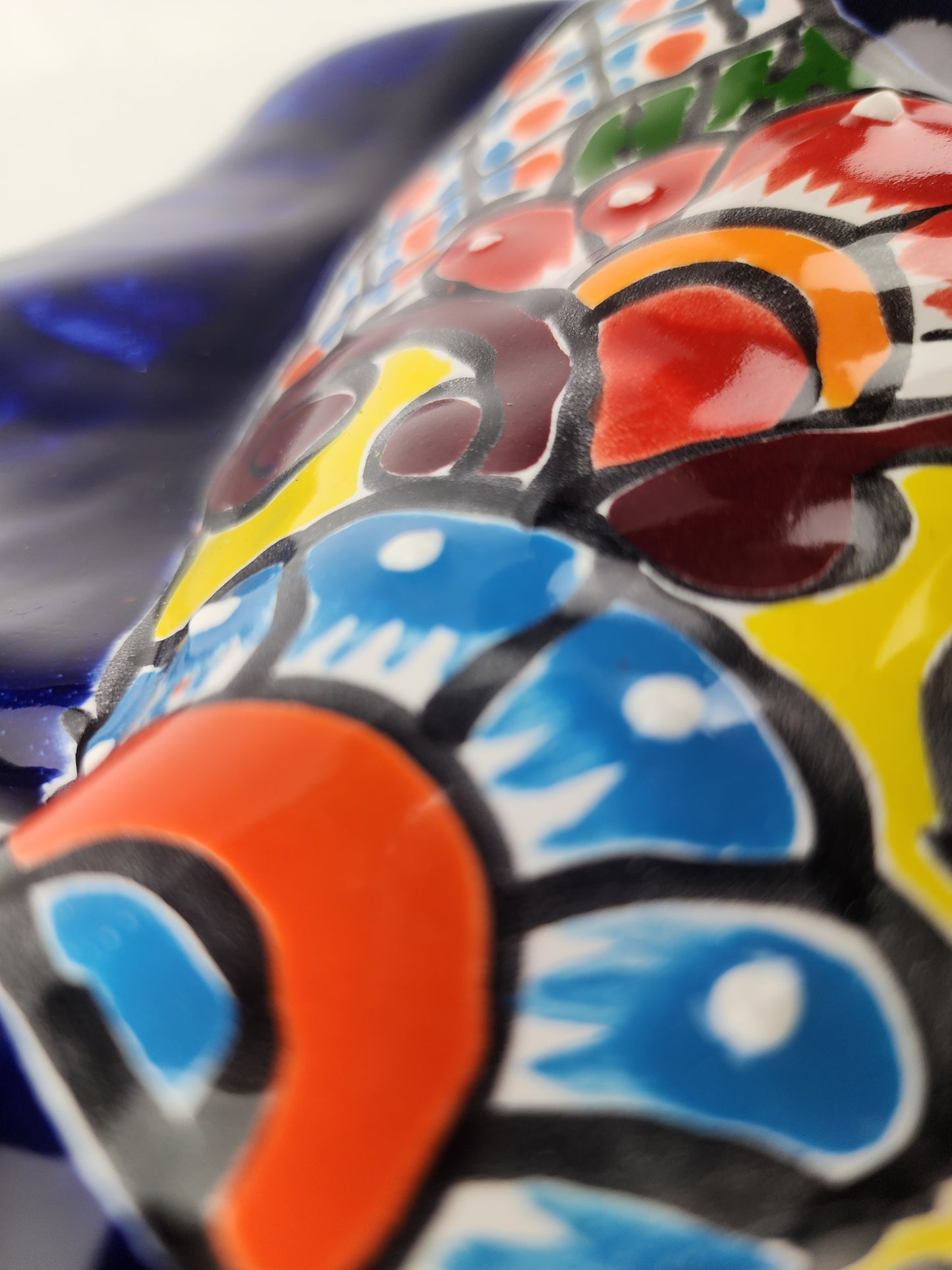 Navy Blue Talavera-Style Fish Wall Décor 13" – Handmade Mexican Ceramic Folk Art