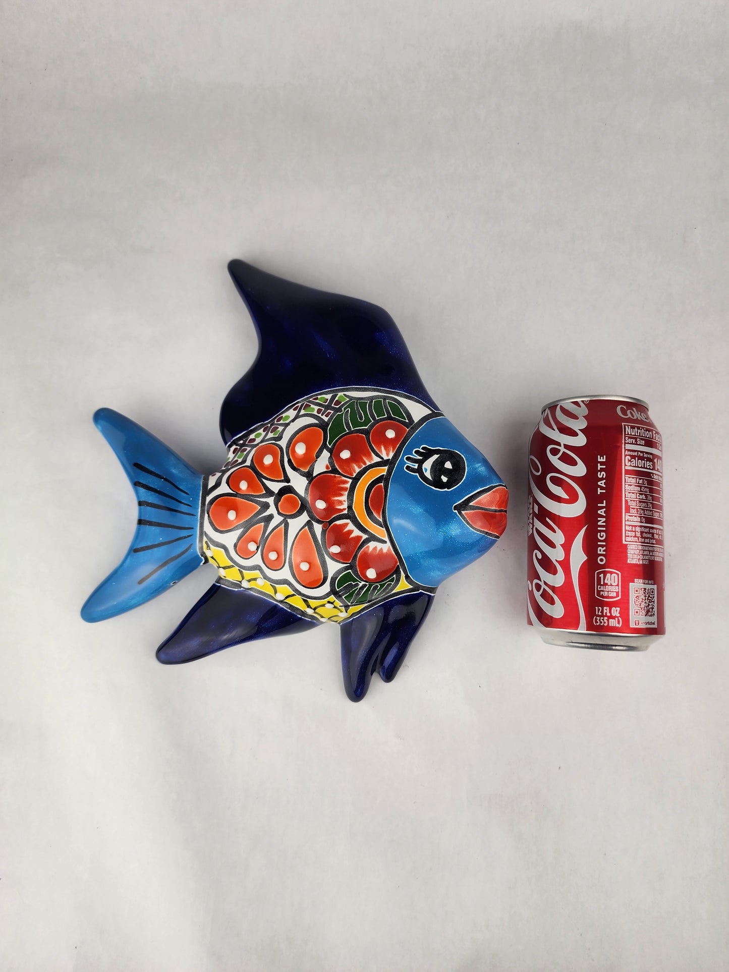Navy & Light Blue Talavera-Style Fish Wall Décor 9.5" – Mexican Ceramic Folk Art