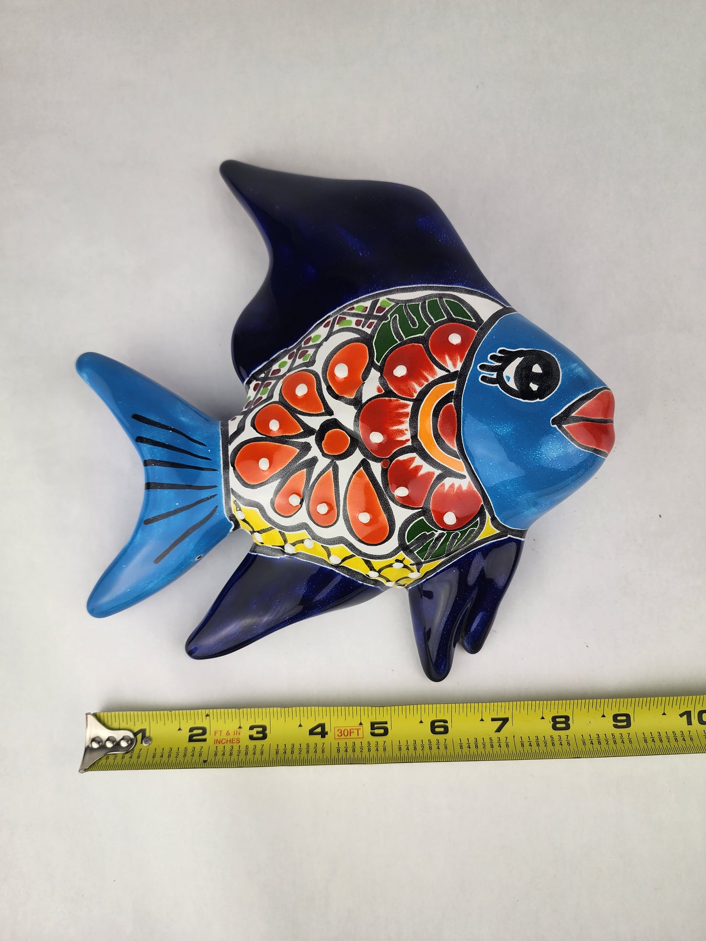 Navy & Light Blue Talavera-Style Fish Wall Décor 9.5" – Mexican Ceramic Folk Art