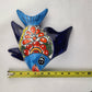 Navy & Light Blue Talavera-Style Fish Wall Décor 9.5" – Mexican Ceramic Folk Art
