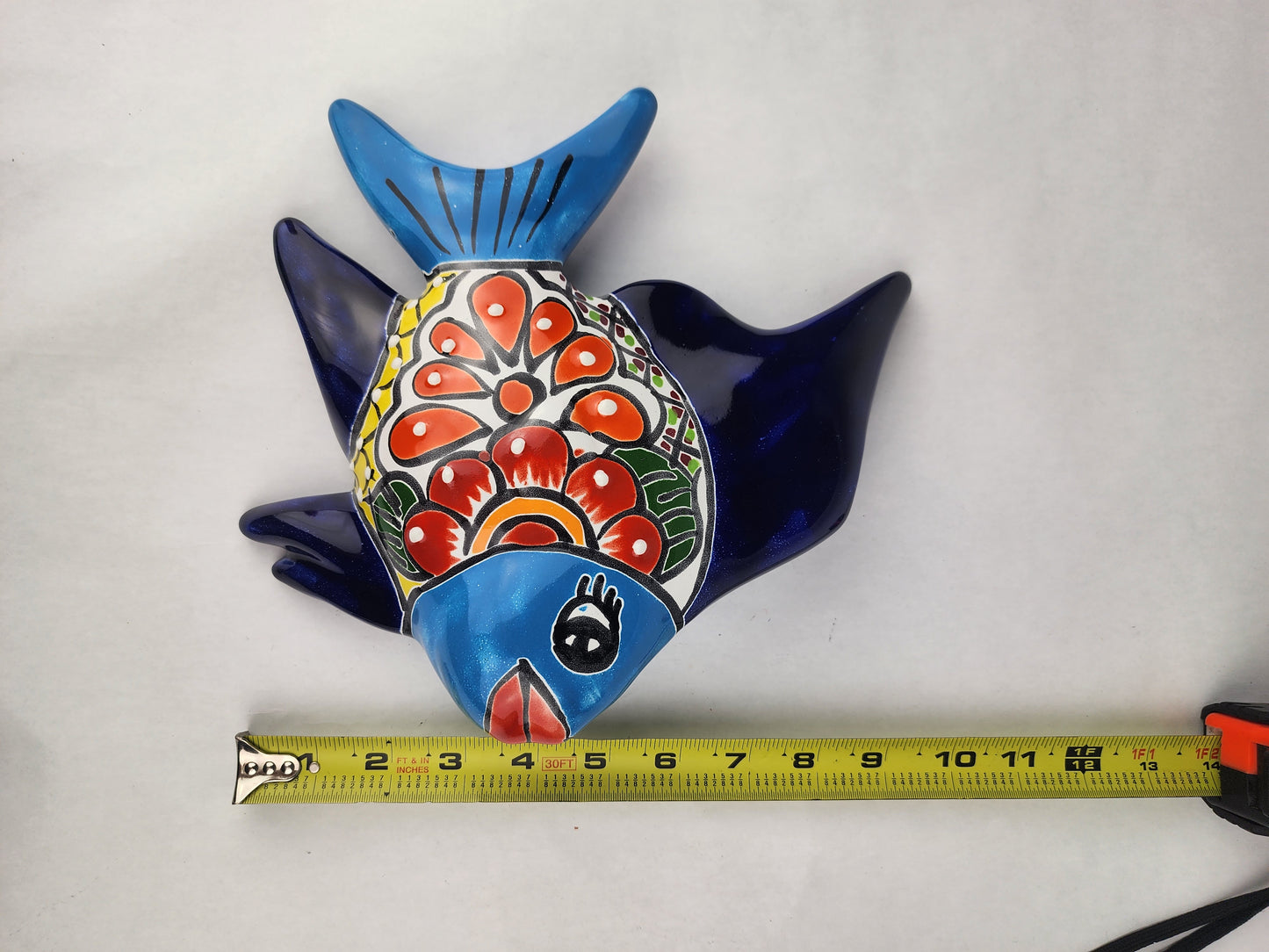 Navy & Light Blue Talavera-Style Fish Wall Décor 9.5" – Mexican Ceramic Folk Art