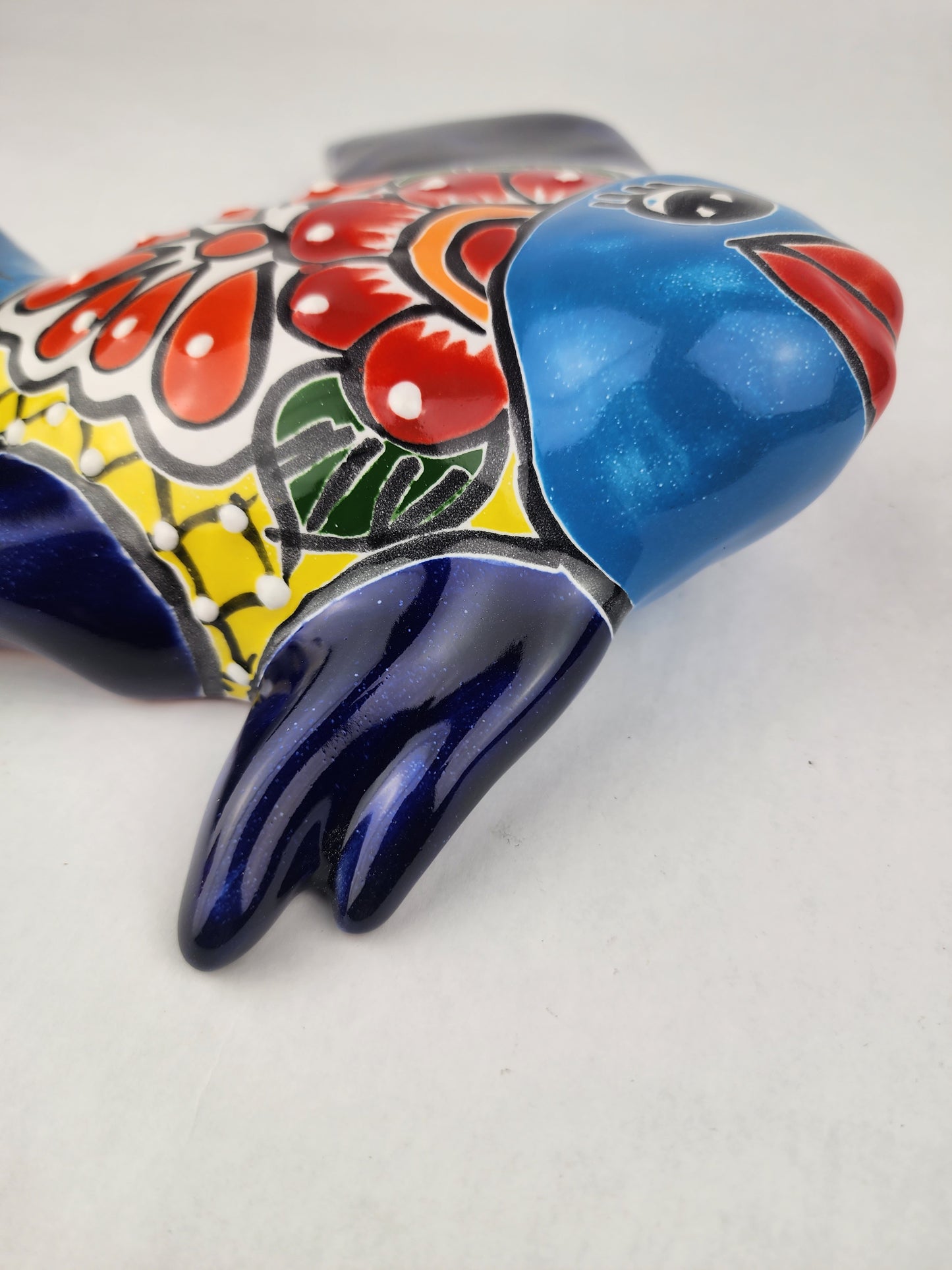 Navy & Light Blue Talavera-Style Fish Wall Décor 9.5" – Mexican Ceramic Folk Art