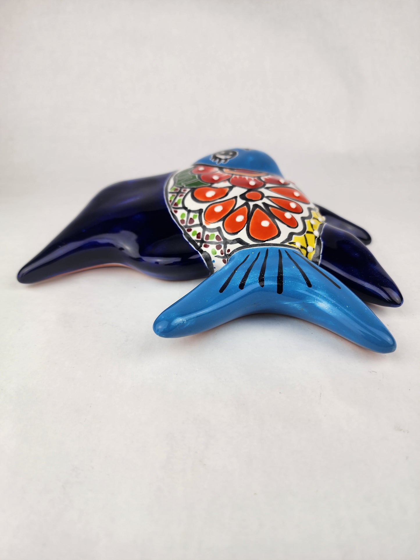 Navy & Light Blue Talavera-Style Fish Wall Décor 9.5" – Mexican Ceramic Folk Art