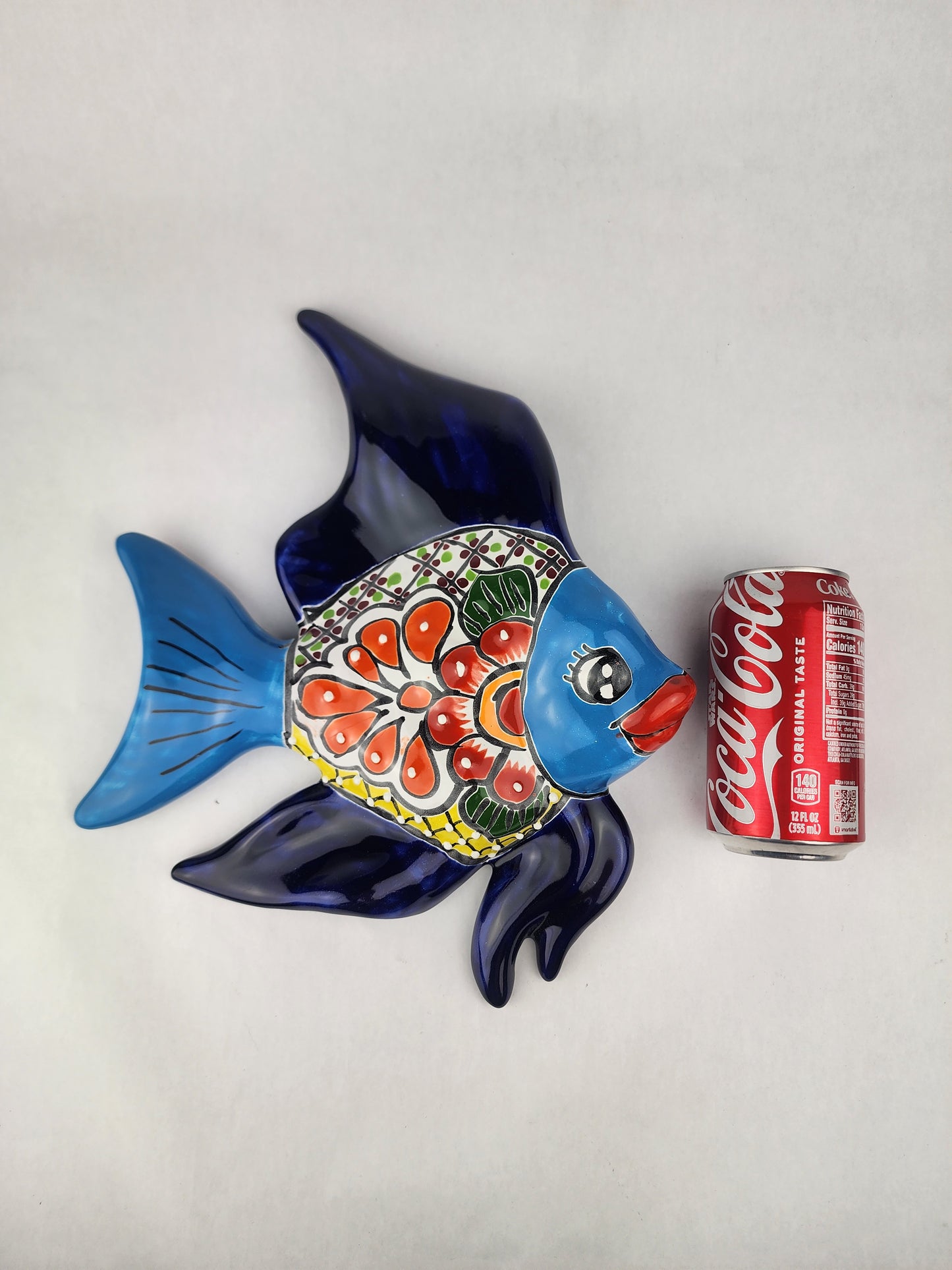 Navy Blue Talavera-Style Fish Wall Décor 13" – Mexican Ceramic Folk Art