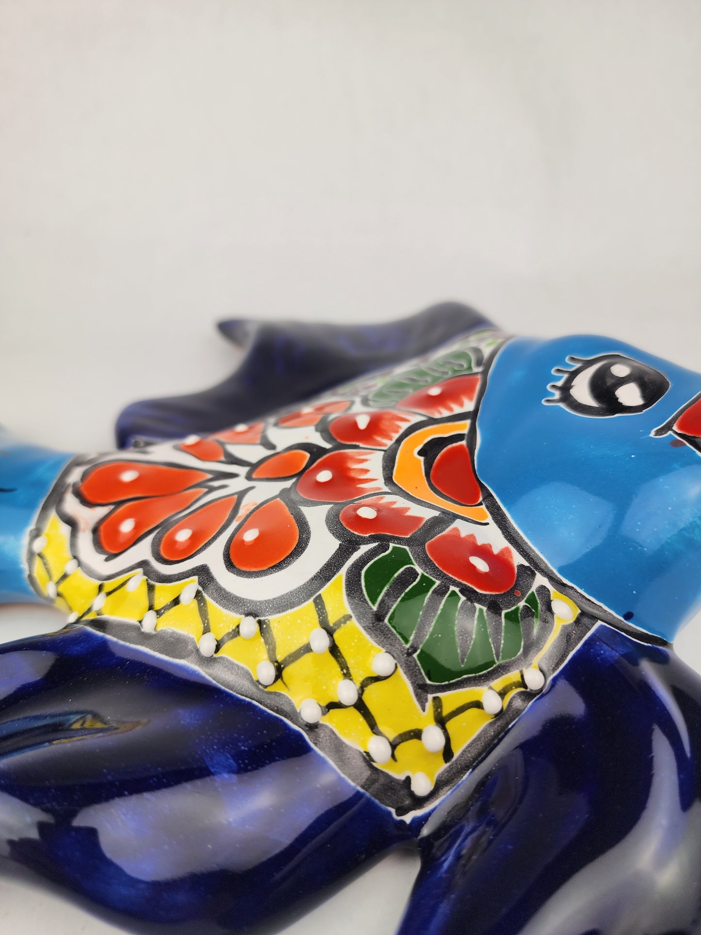 Navy Blue Talavera-Style Fish Wall Décor 13" – Mexican Ceramic Folk Art