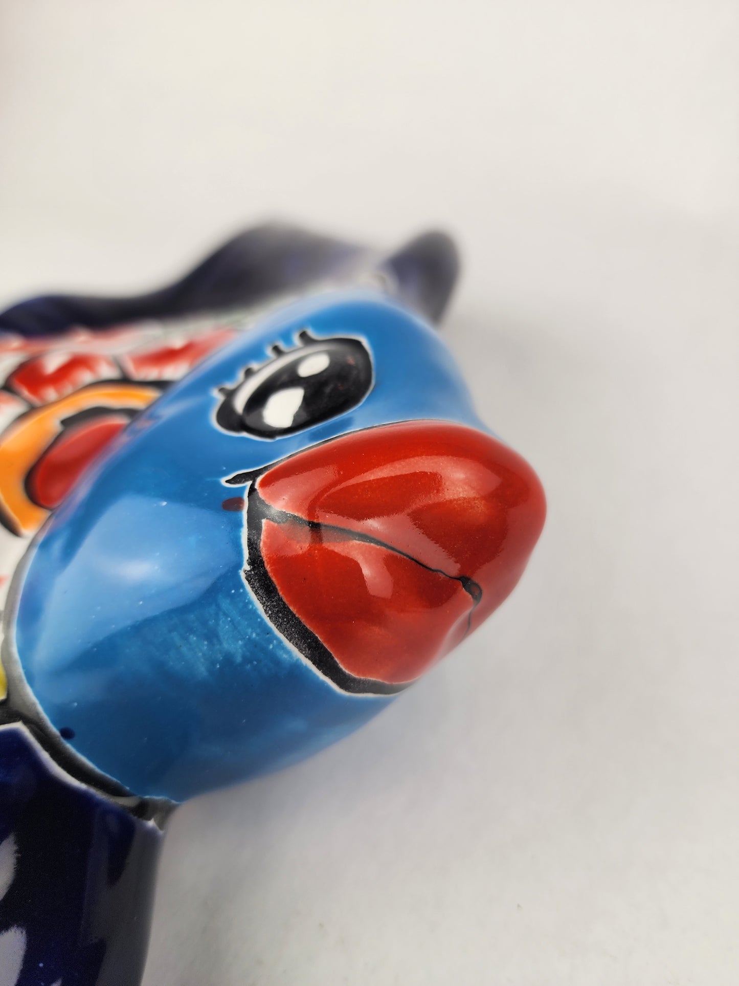 Navy Blue Talavera-Style Fish Wall Décor 13" – Mexican Ceramic Folk Art