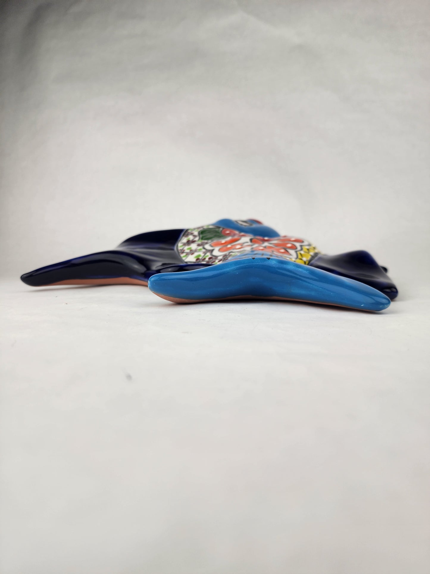 Navy Blue Talavera-Style Fish Wall Décor 13" – Mexican Ceramic Folk Art