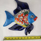 Navy Blue Talavera-Style Fish Wall Décor 13" – Mexican Ceramic Folk Art