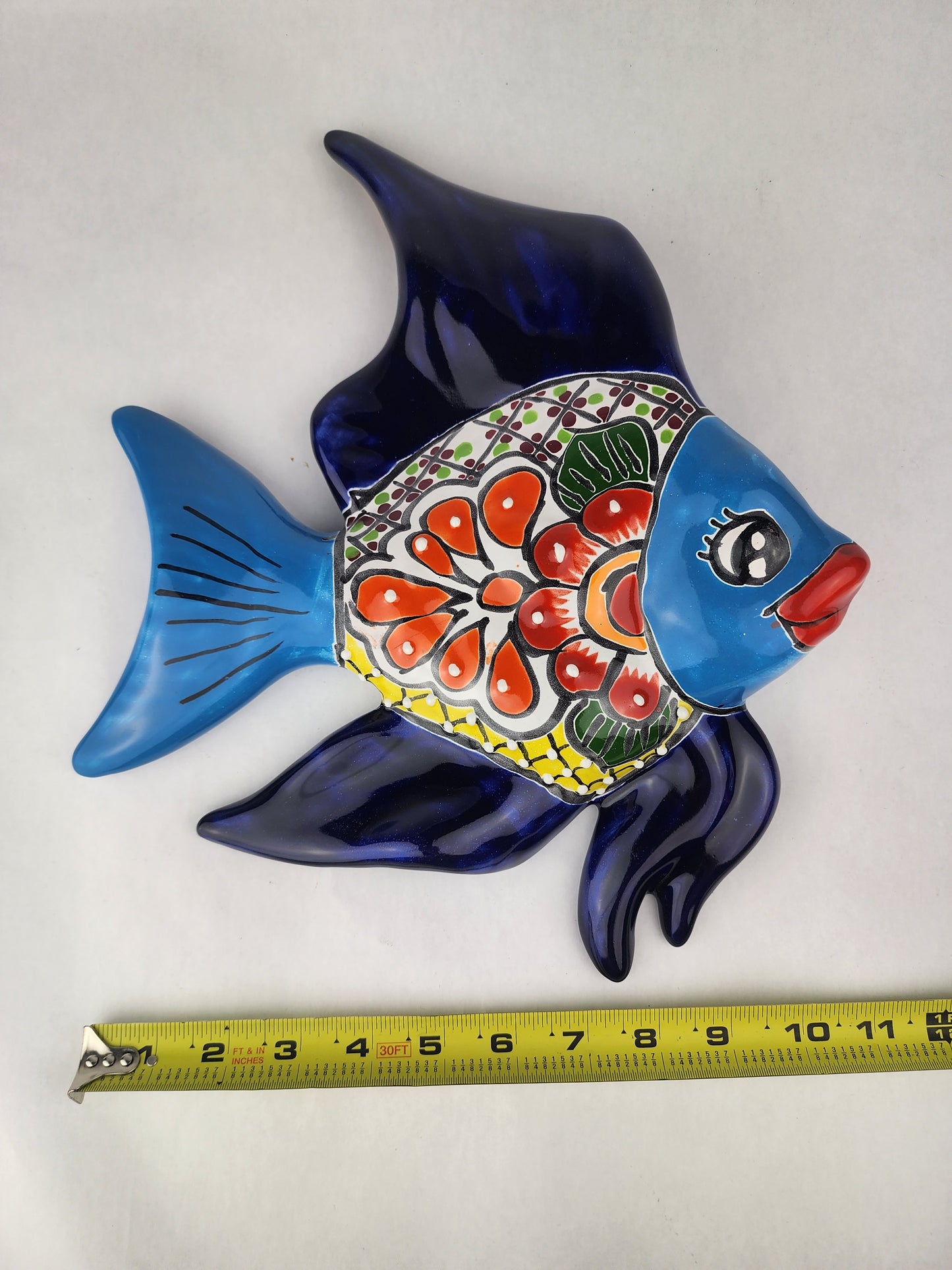 Navy Blue Talavera-Style Fish Wall Décor 13" – Mexican Ceramic Folk Art