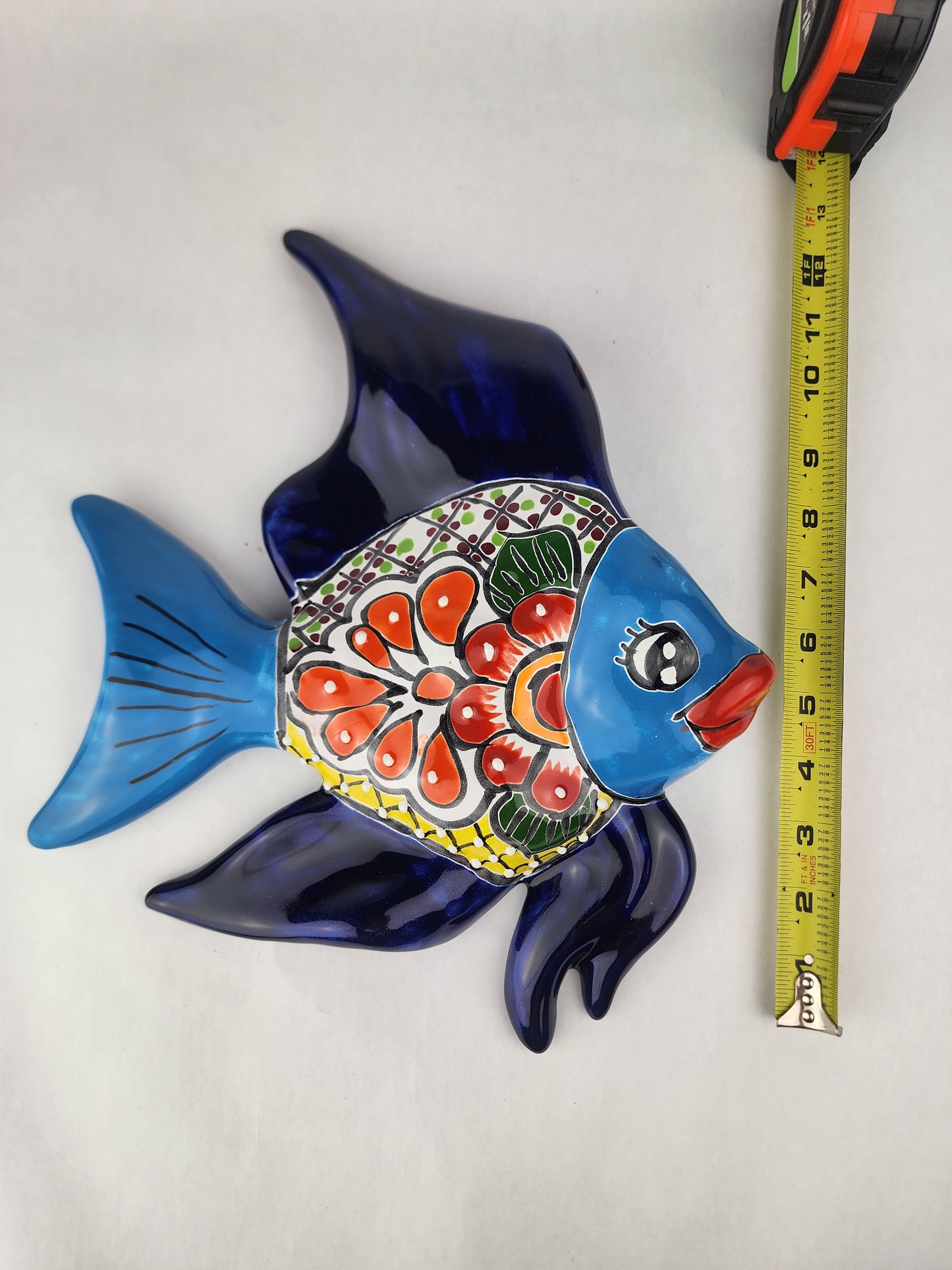 Navy Blue Talavera-Style Fish Wall Décor 13" – Mexican Ceramic Folk Art