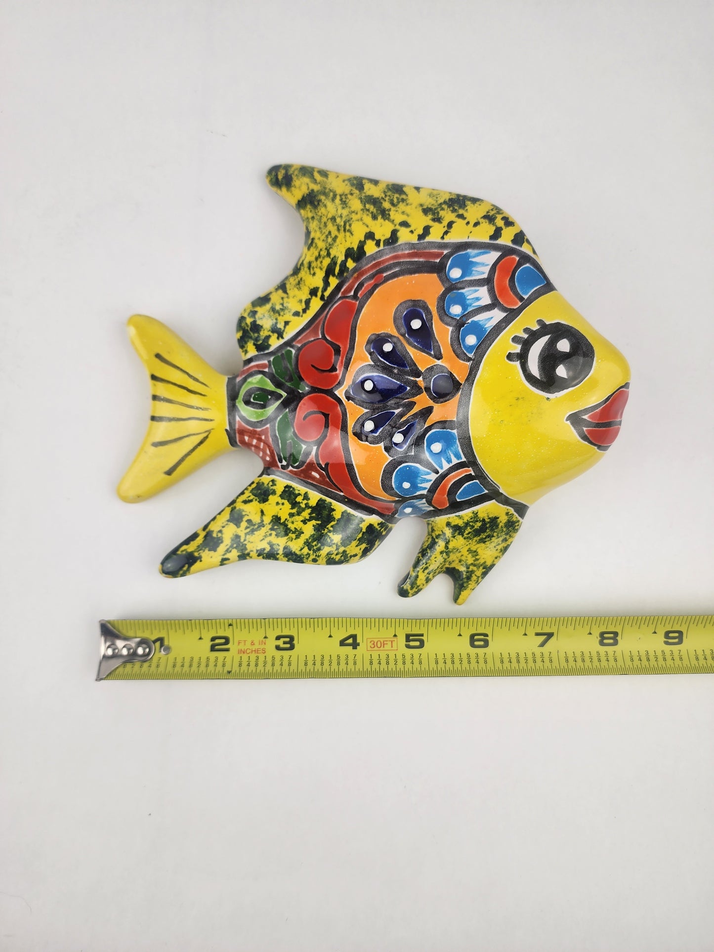 Yellow & Orange Talavera-Style Fish Wall Décor 7.5" – Mexican Ceramic Folk Art