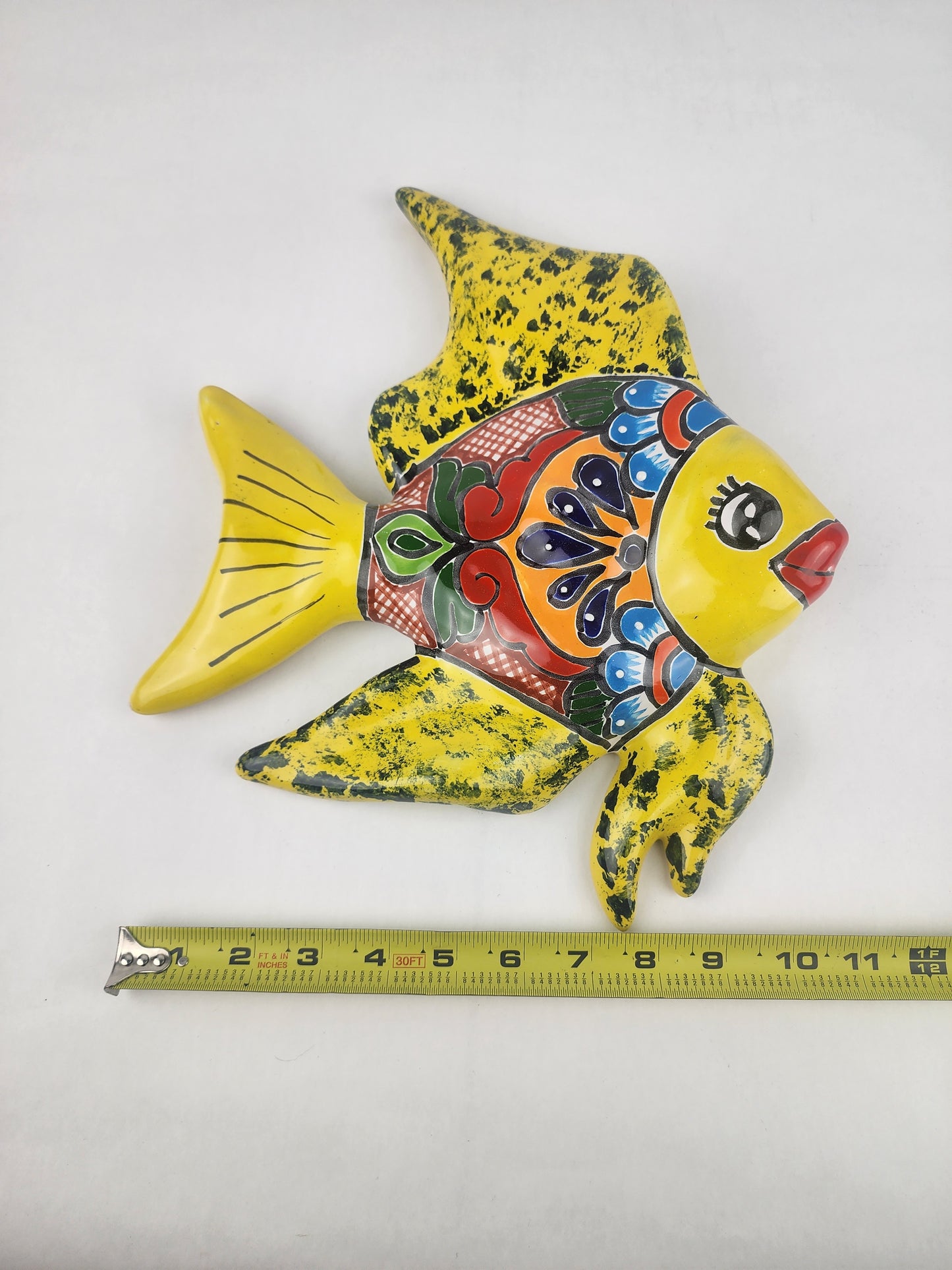 Yellow Talavera-Style Fish Wall Décor 13" – Mexican Ceramic Folk Art