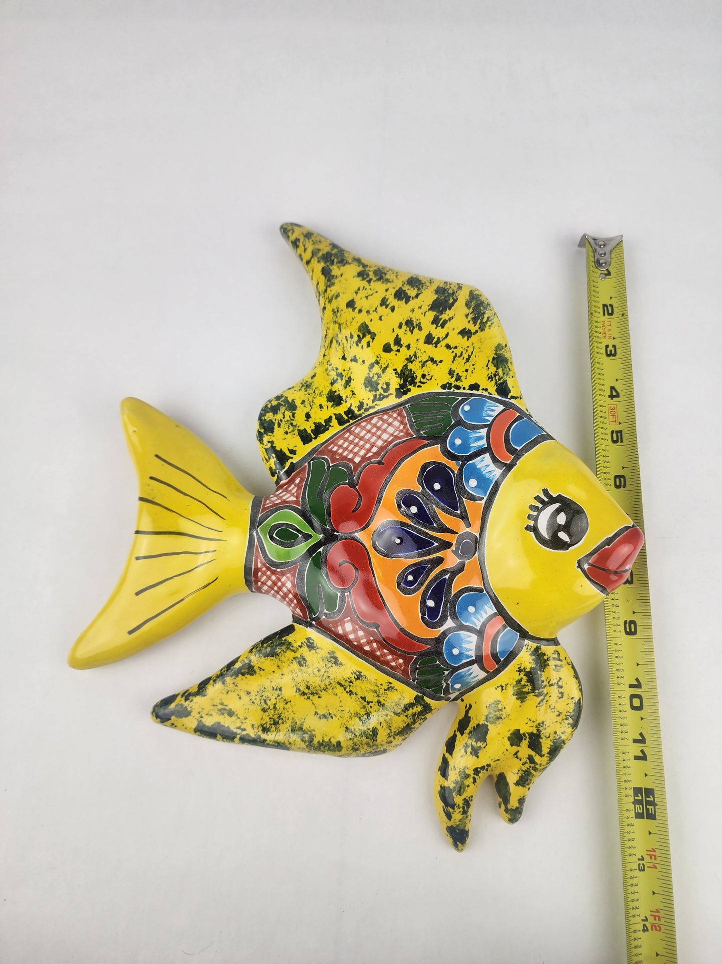Yellow Talavera-Style Fish Wall Décor 13" – Mexican Ceramic Folk Art