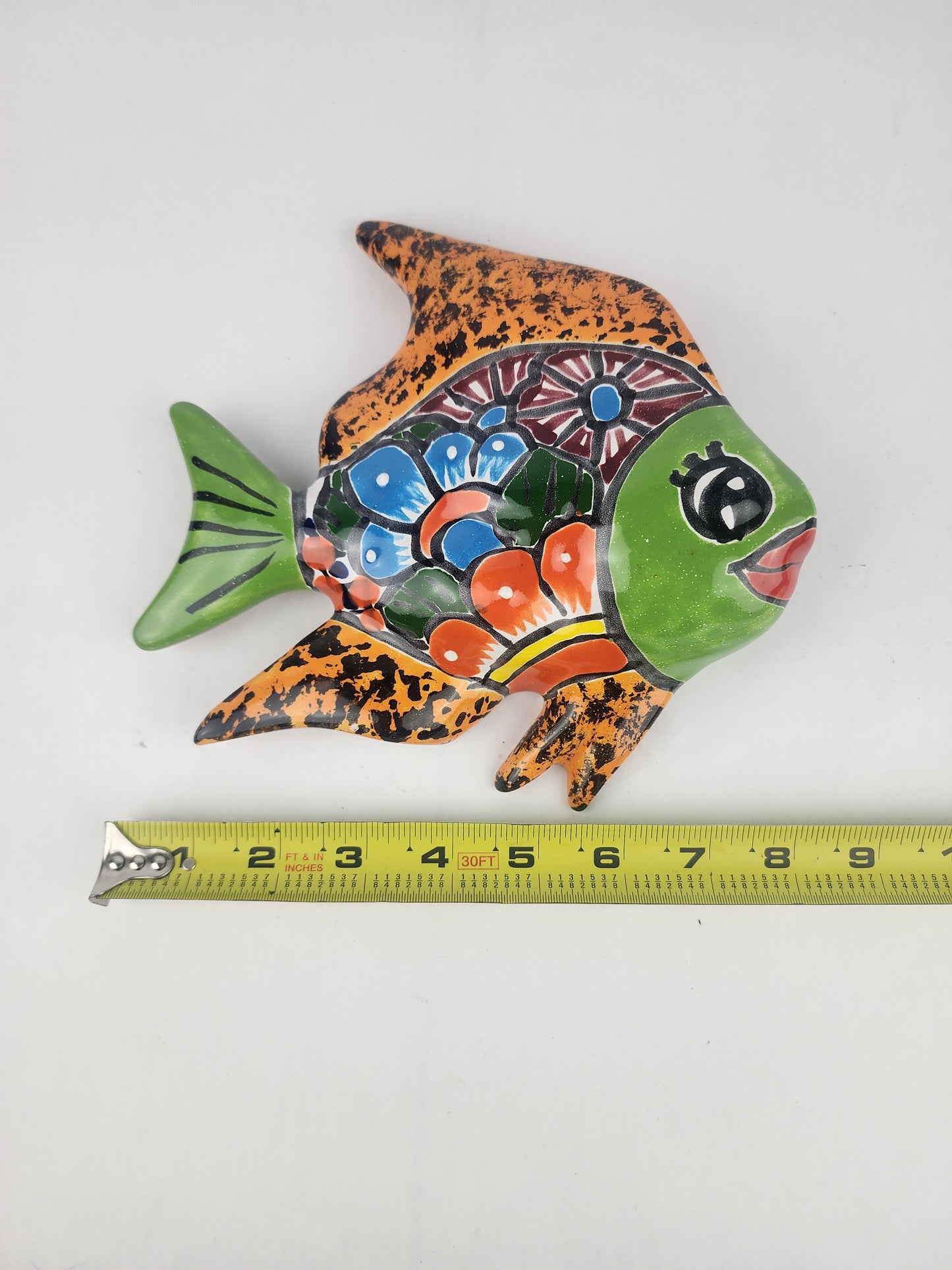 Green & Orange Talavera-Style Fish Wall Décor 7.5" – Mexican Ceramic Folk Art