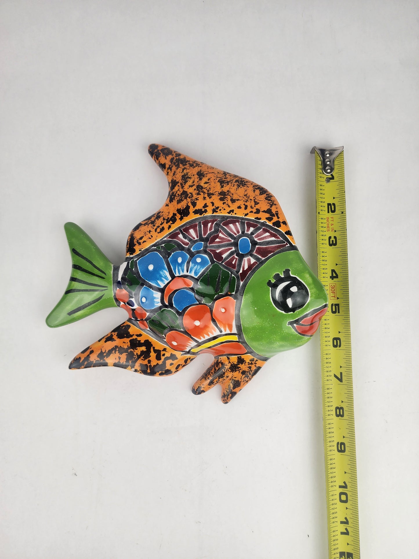 Green & Orange Talavera-Style Fish Wall Décor 7.5" – Mexican Ceramic Folk Art