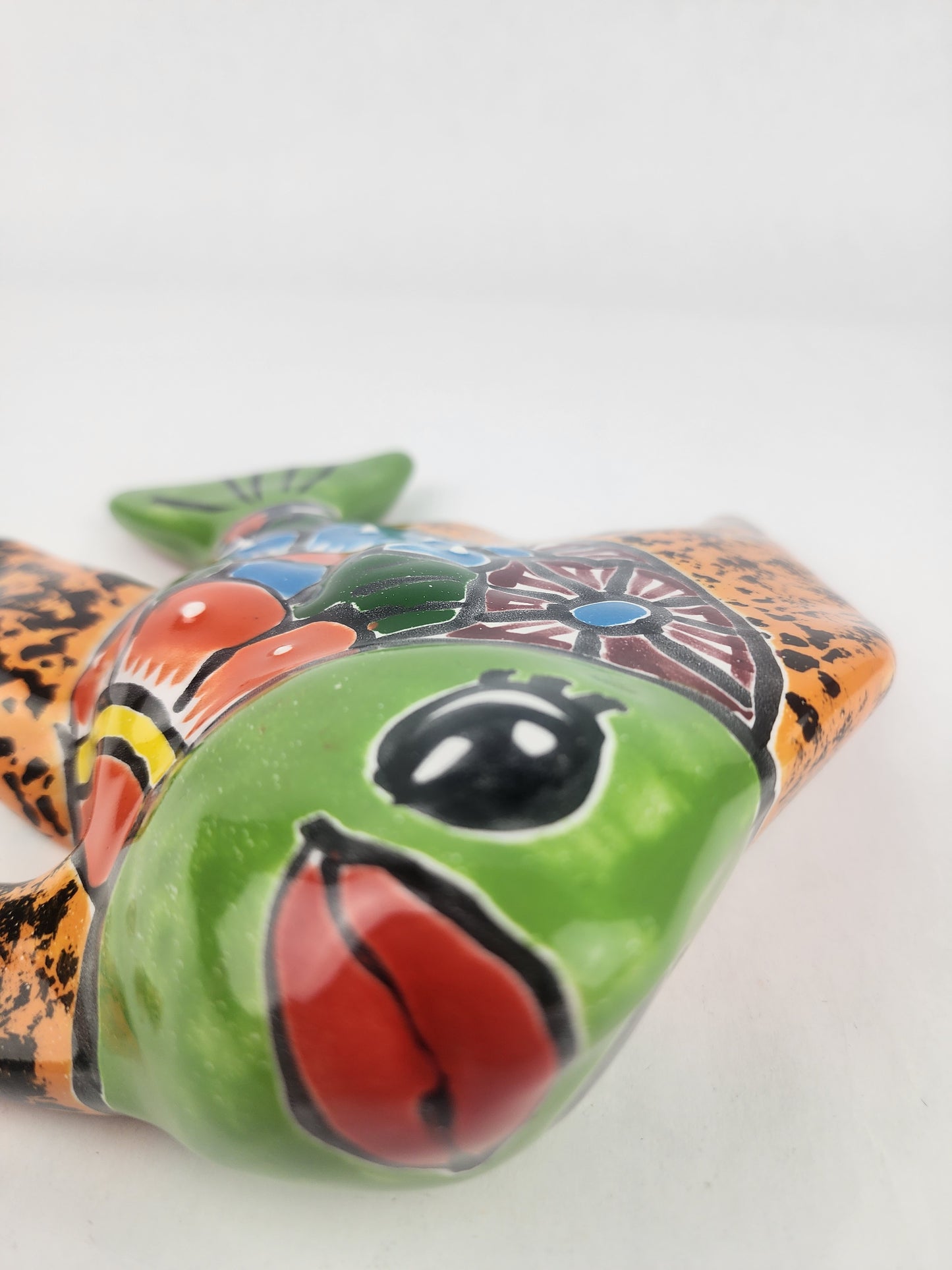 Green & Orange Talavera-Style Fish Wall Décor 7.5" – Mexican Ceramic Folk Art