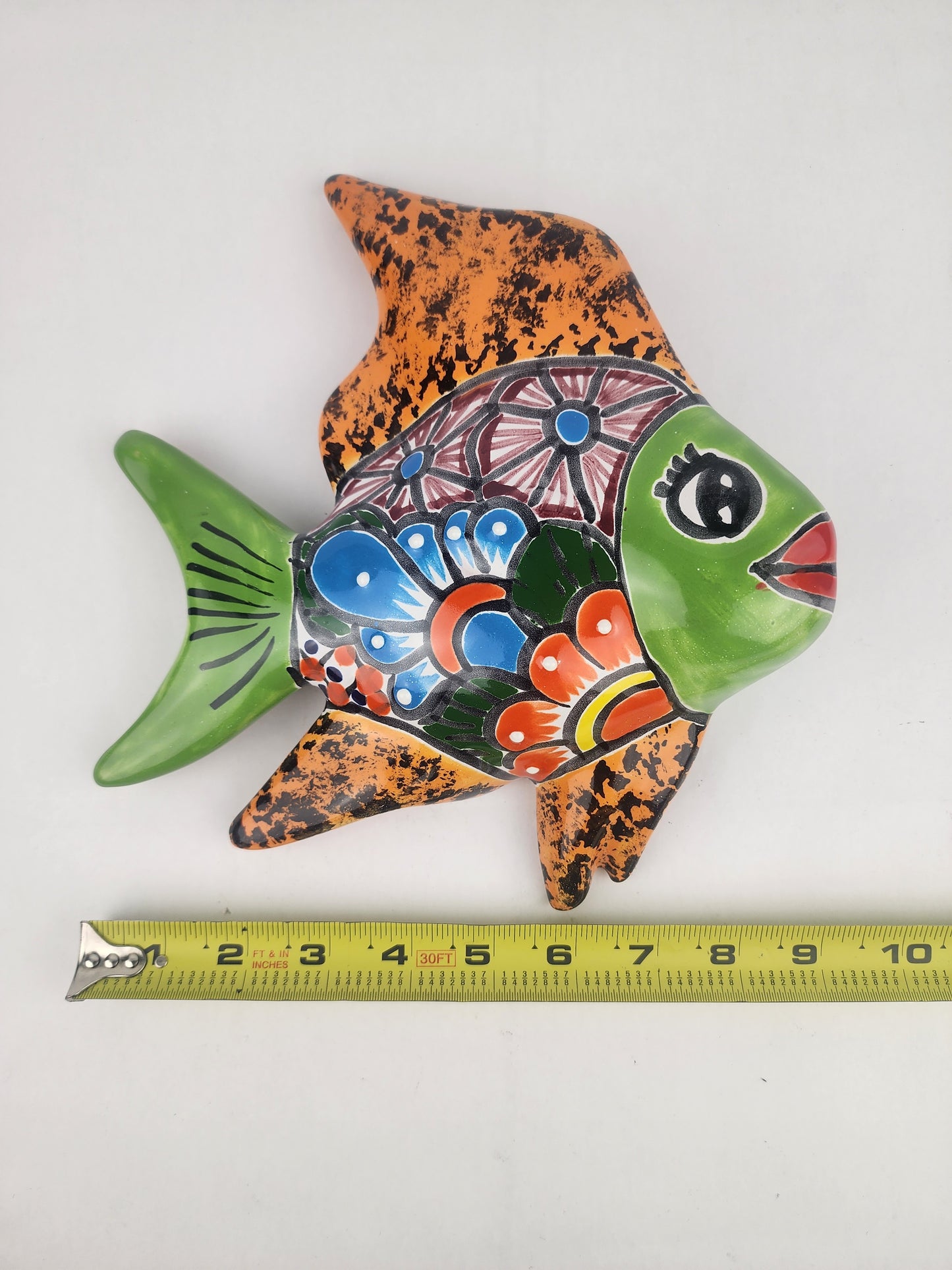 Green & Orange Talavera-Style Fish Wall Décor 9.5" – Mexican Ceramic Folk Art