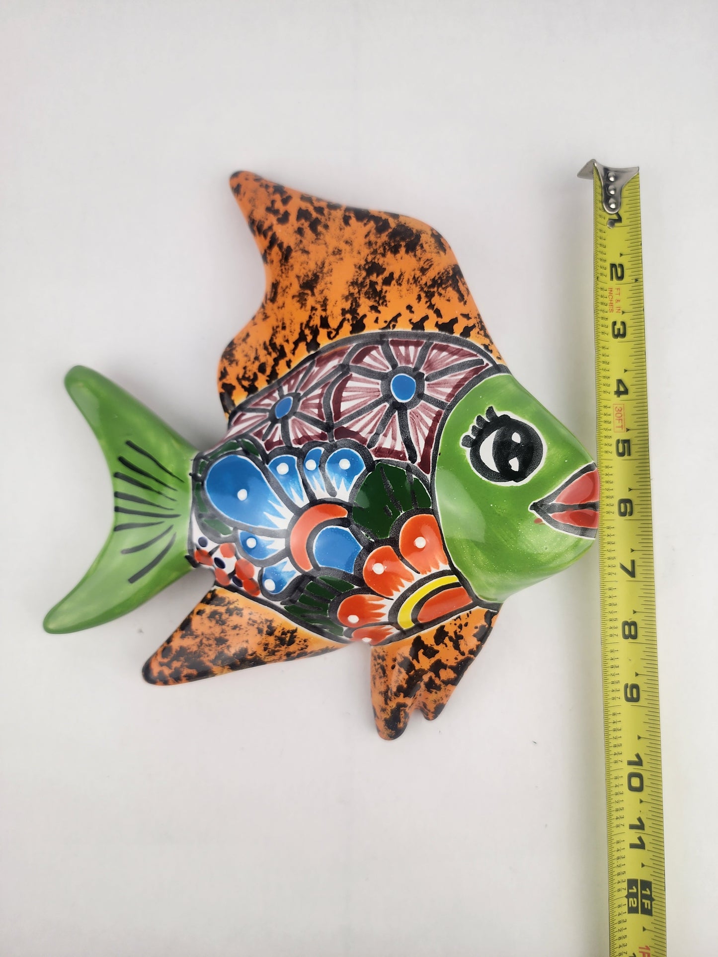Green & Orange Talavera-Style Fish Wall Décor 9.5" – Mexican Ceramic Folk Art