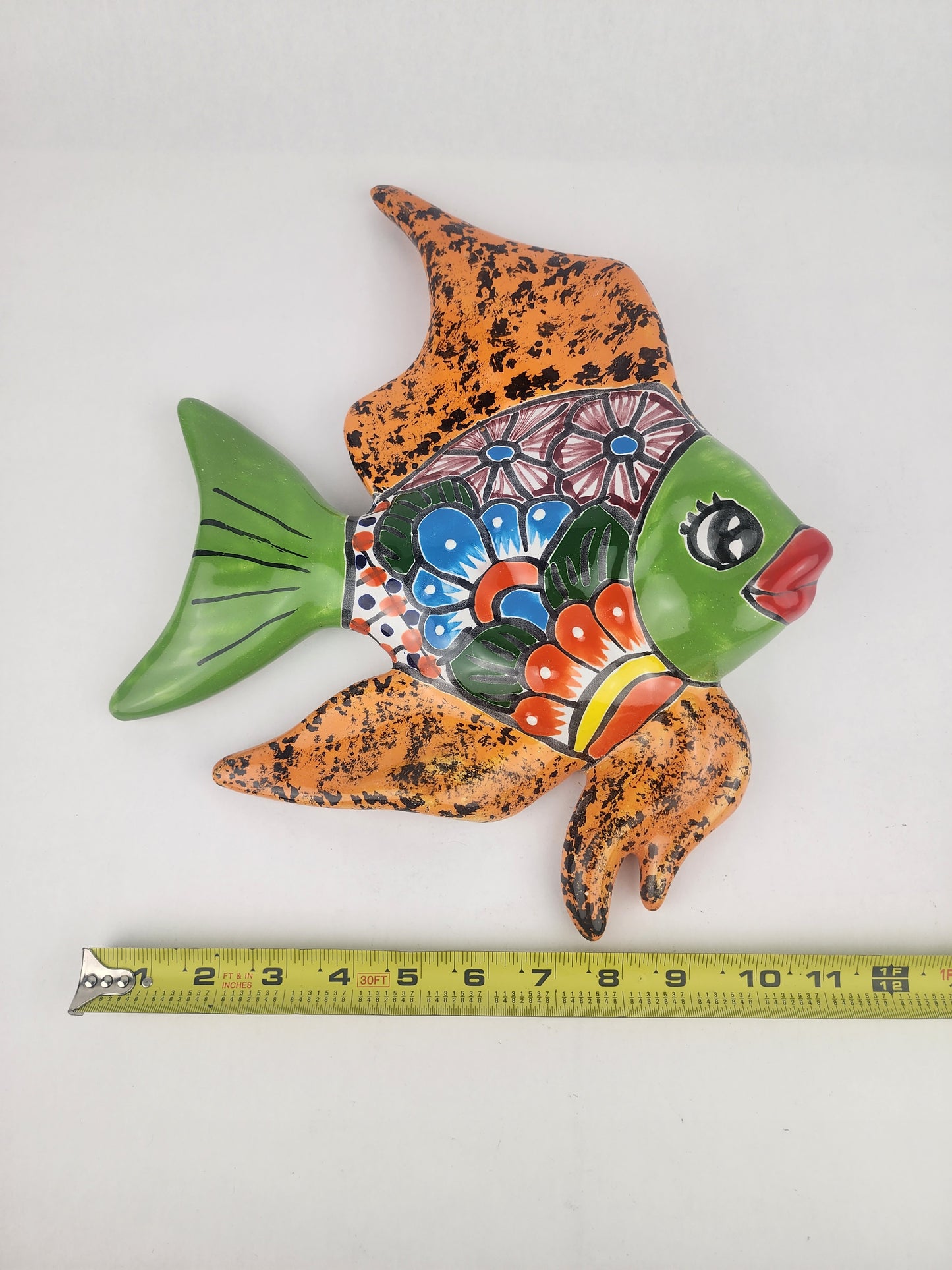 Green Talavera-Style Fish Wall Décor 13" – Mexican Ceramic Folk Art