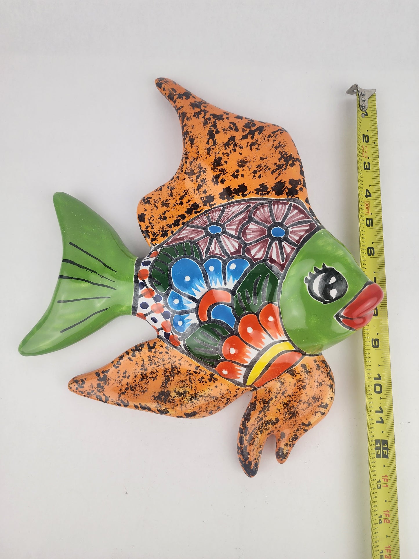 Green Talavera-Style Fish Wall Décor 13" – Mexican Ceramic Folk Art