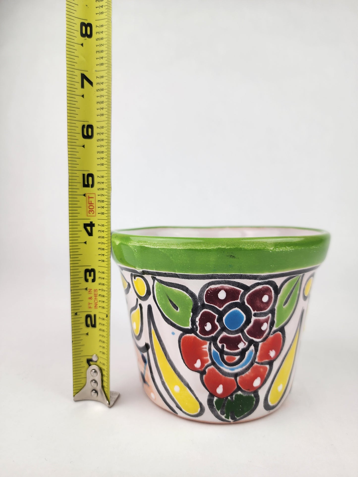 Green Rim Talavera Ceramic Planter 5" | Small Houseplant Pot